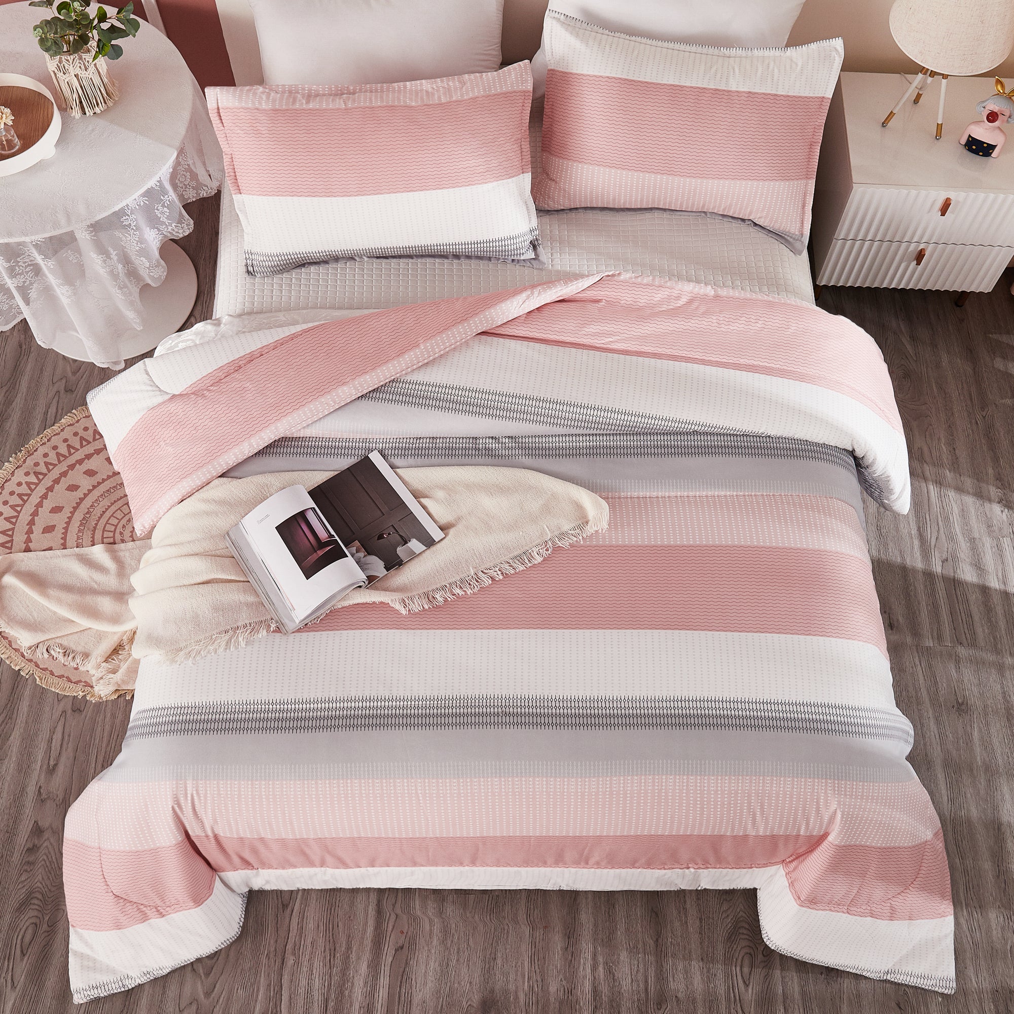 Multicolor Stripe Lightweight Down Alternative 3 Pieces Comforter Set - LITANIKA