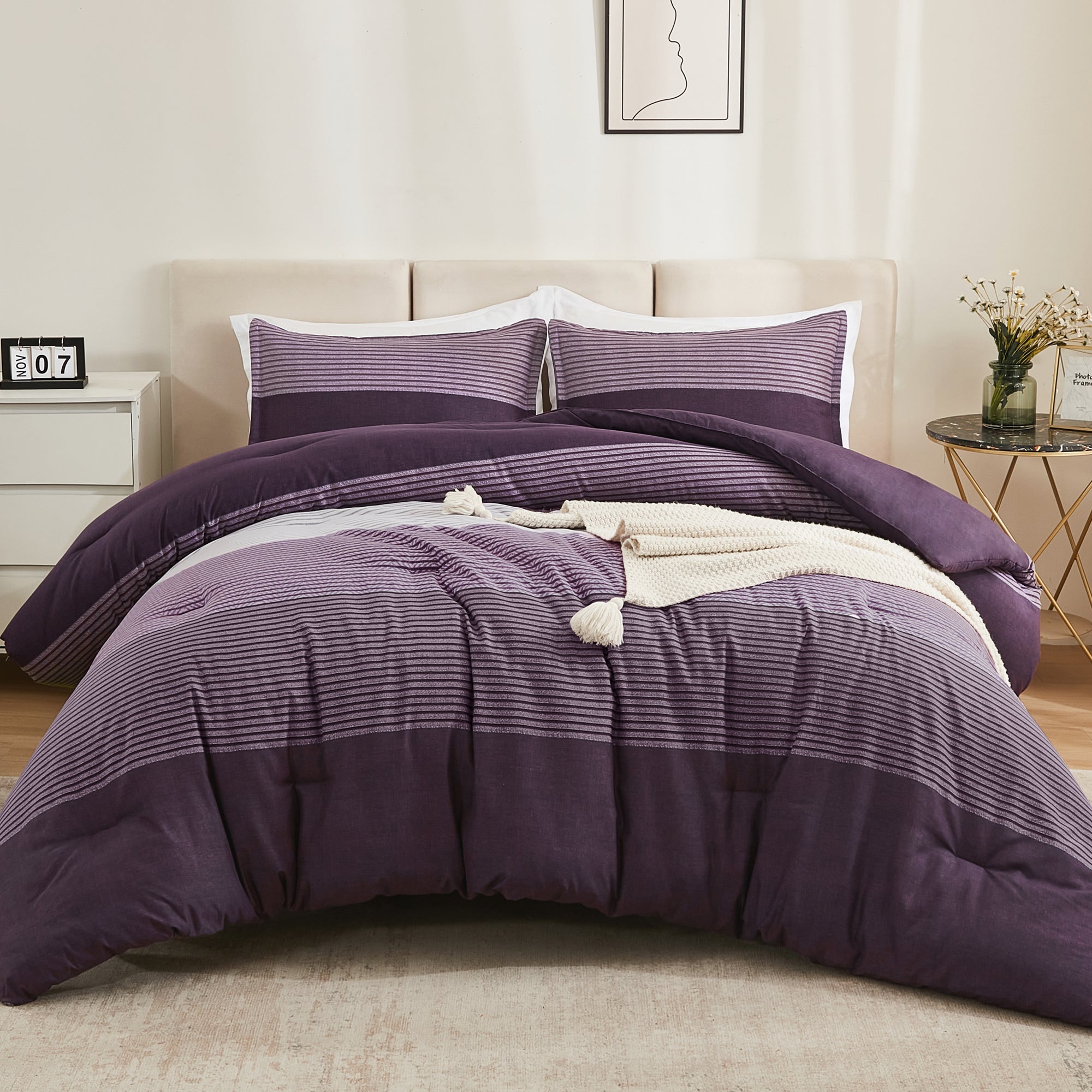 Multicolor Stripe Lightweight Down Alternative 3 Pieces Comforter Set - LITANIKA