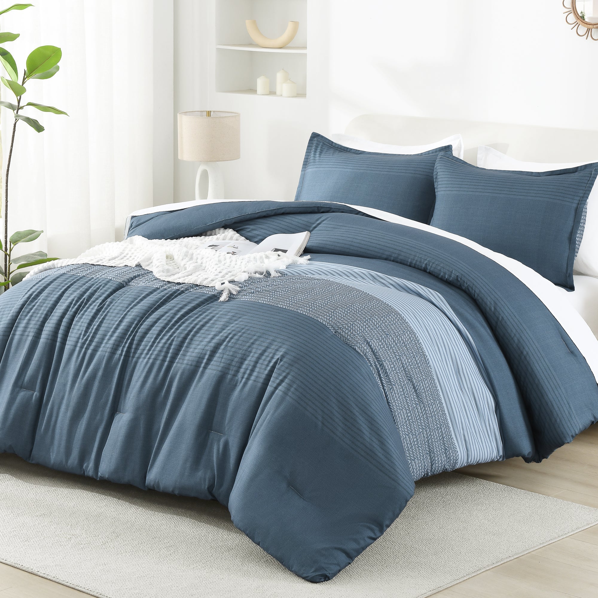 Multicolor Stripe Lightweight Down Alternative 3 Pieces Comforter Set - LITANIKA