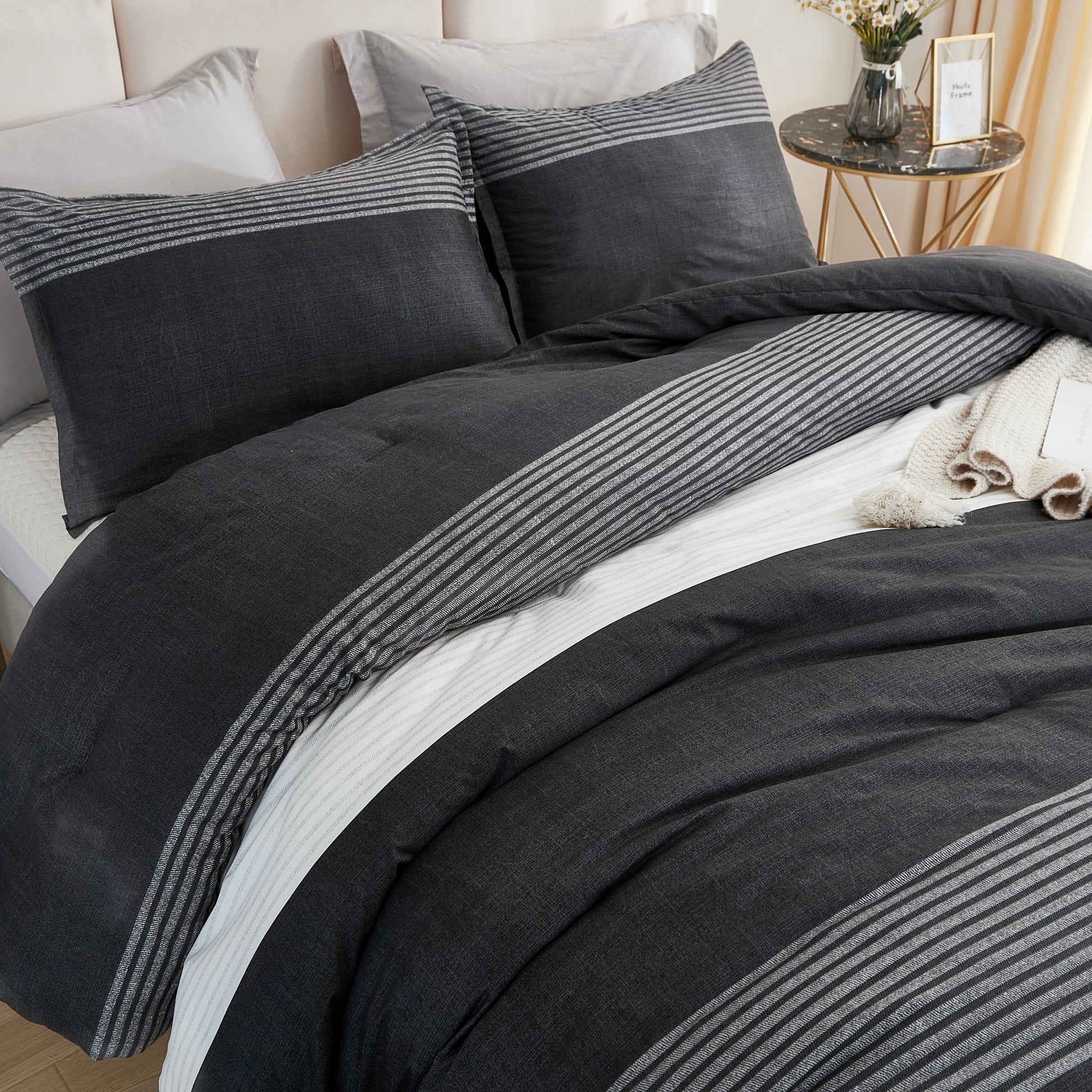 Multicolor Stripe Lightweight Down Alternative 3 Pieces Comforter Set - LITANIKA