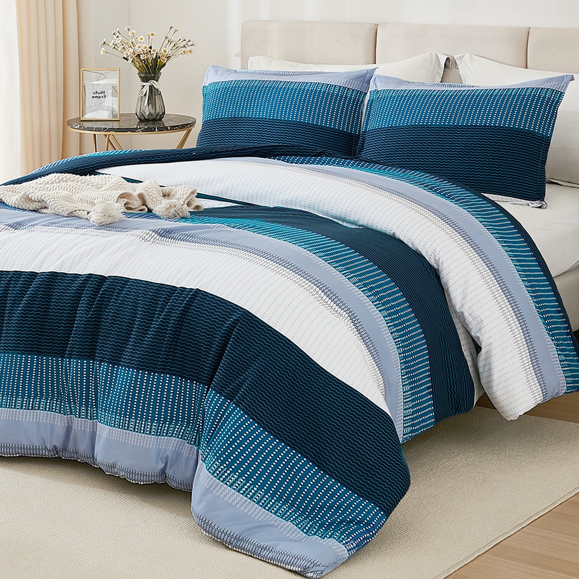 Multicolor Stripe Lightweight Down Alternative 3 Pieces Comforter Set - LITANIKA