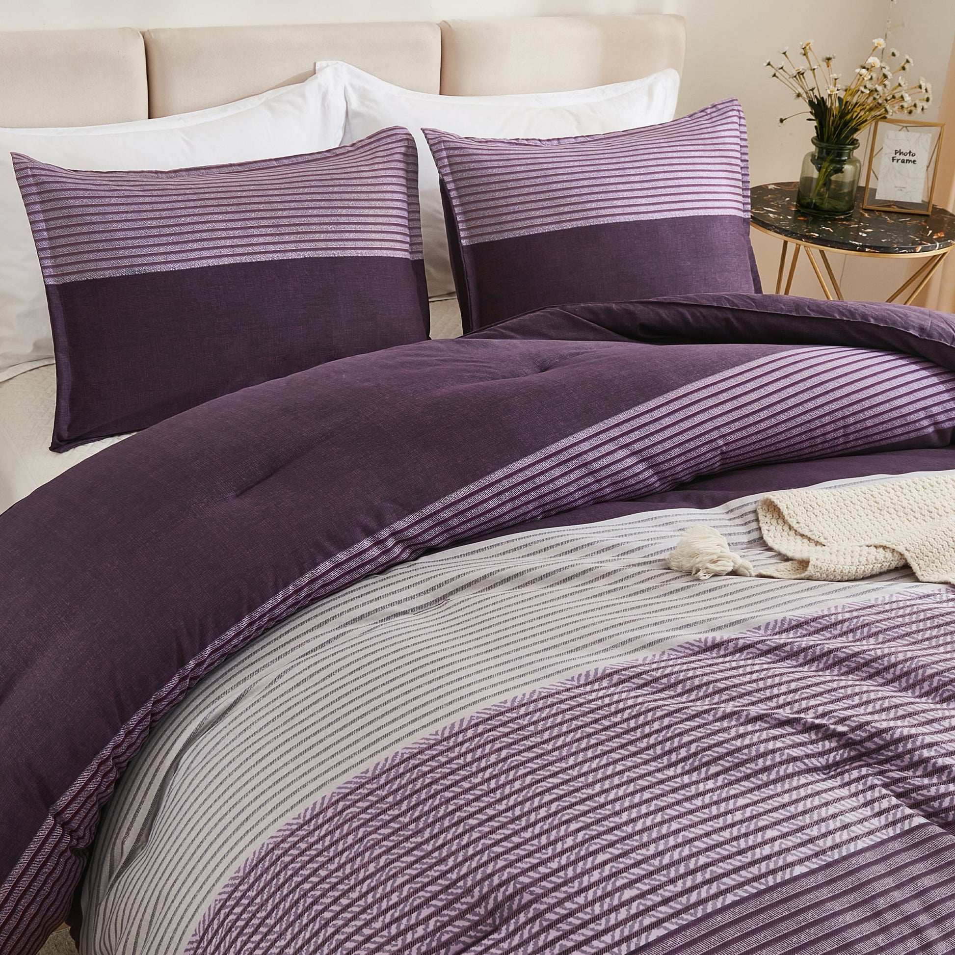 Multicolor Stripe Lightweight Down Alternative 3 Pieces Comforter Set - LITANIKA