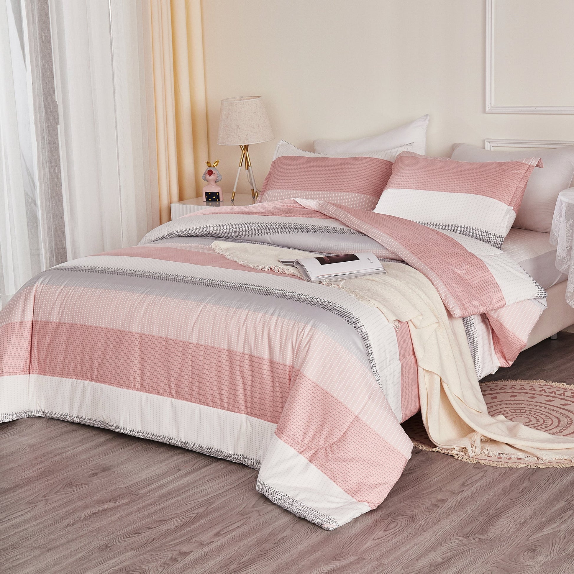 Multicolor Stripe Lightweight Down Alternative 3 Pieces Comforter Set - LITANIKA