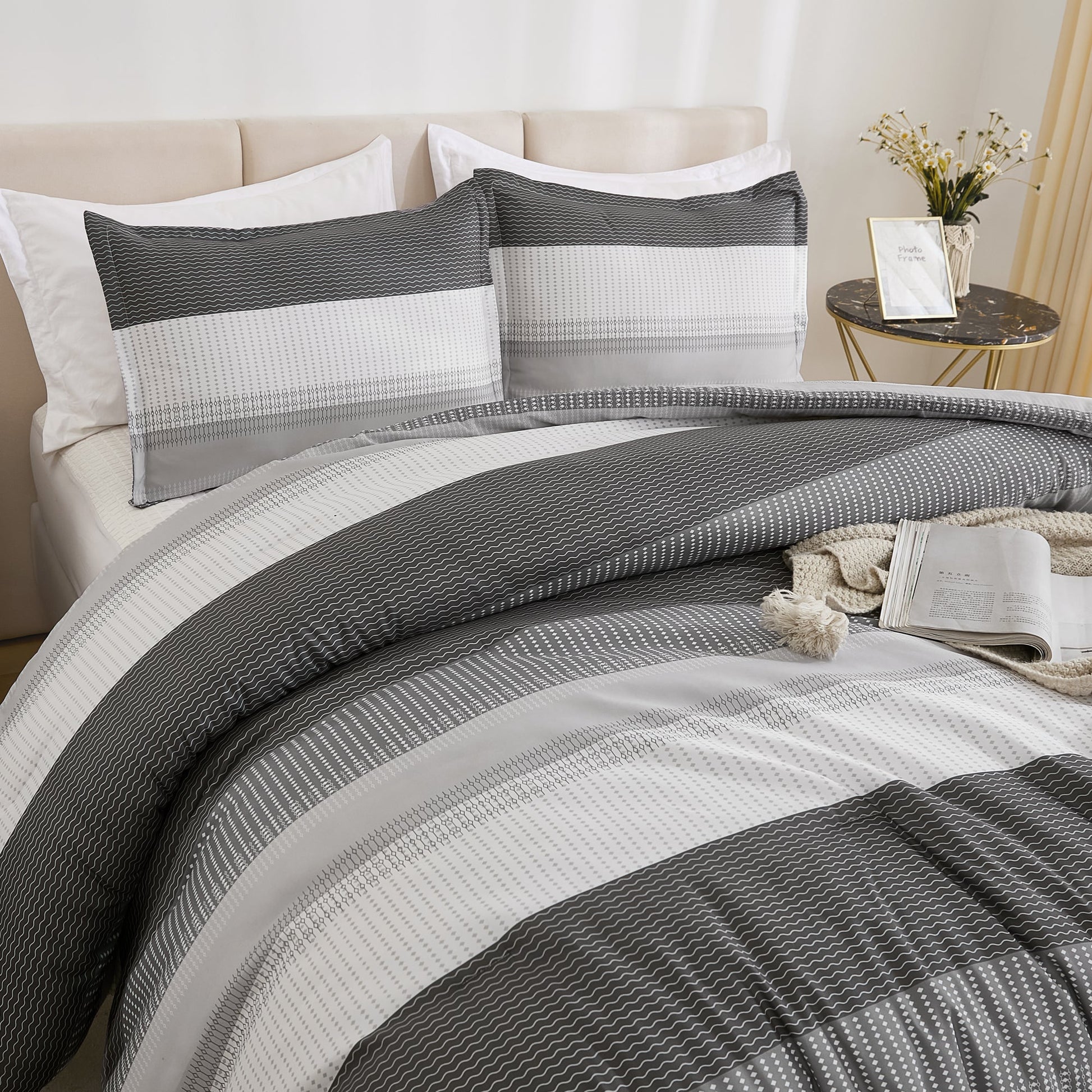 Multicolor Stripe Lightweight Down Alternative 3 Pieces Comforter Set - LITANIKA