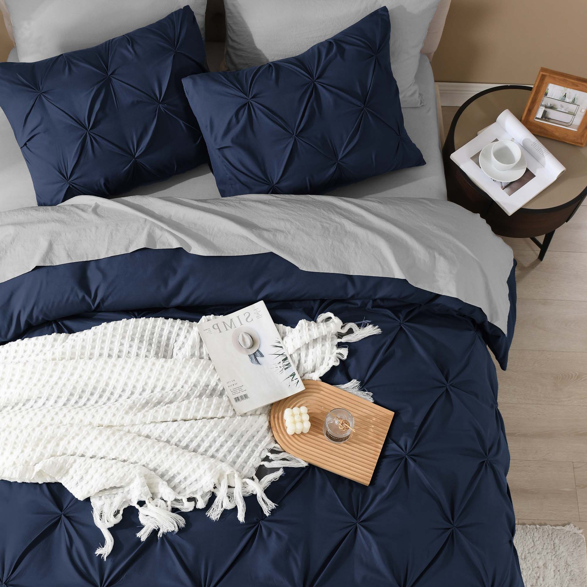 Pinch Pleat Pintuck Soft Microfiber 3 Pieces Duvet Cover Set - LITANIKA