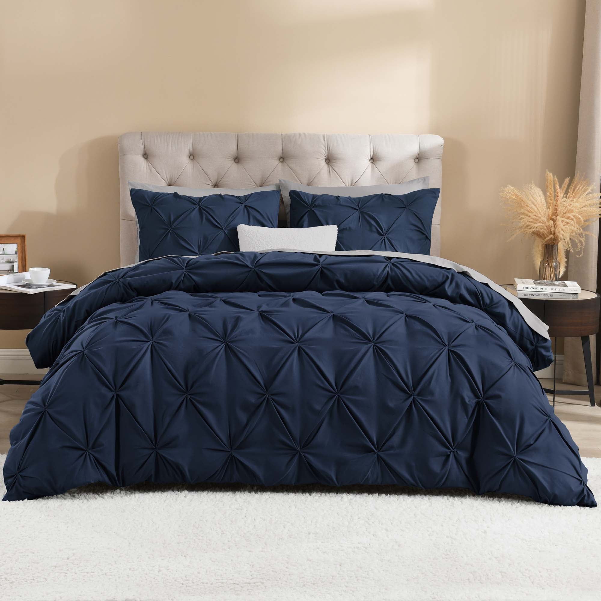 Pinch Pleat Pintuck Soft Microfiber 3 Pieces Duvet Cover Set - LITANIKA