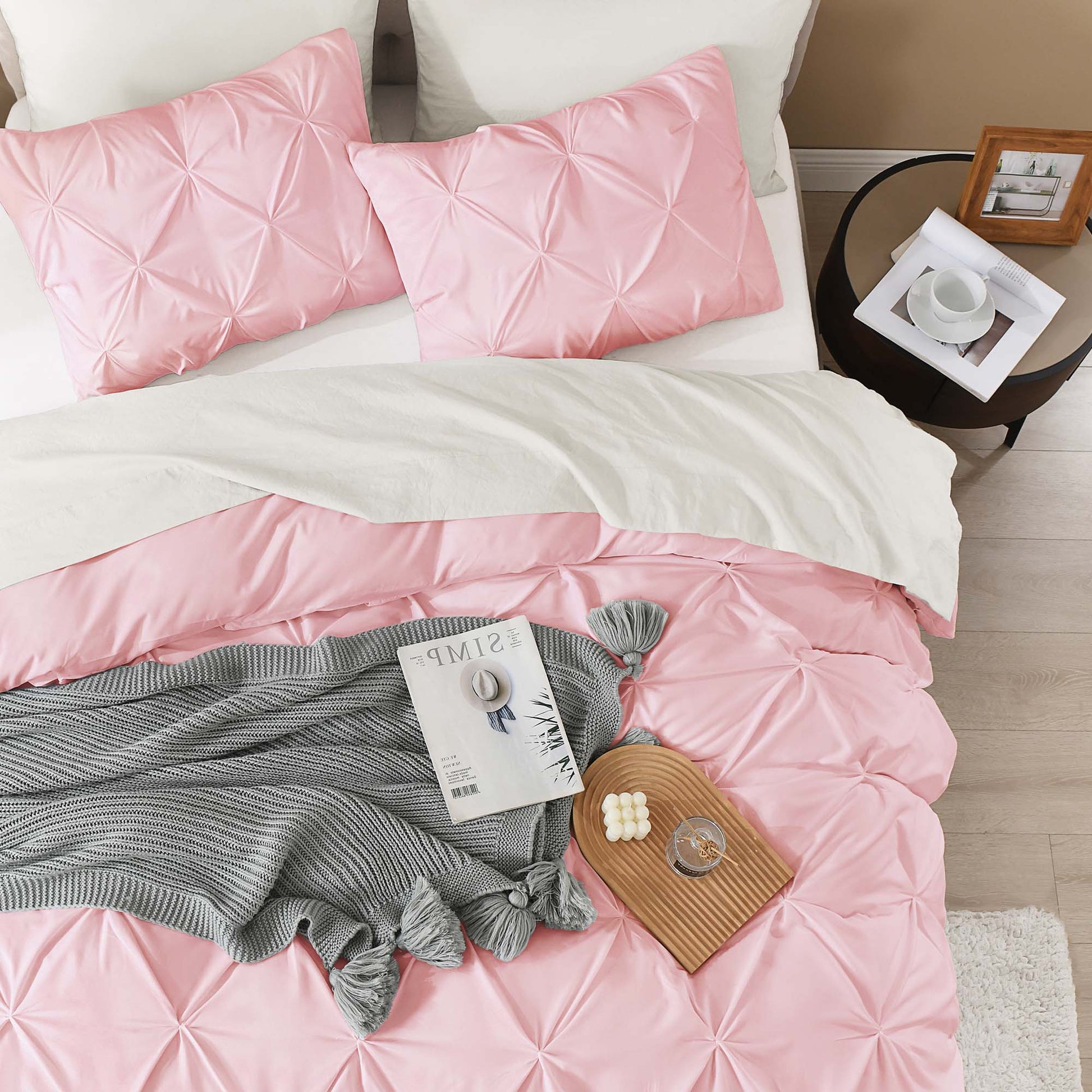 Pinch Pleat Pintuck Soft Microfiber 3 Pieces Duvet Cover Set - LITANIKA