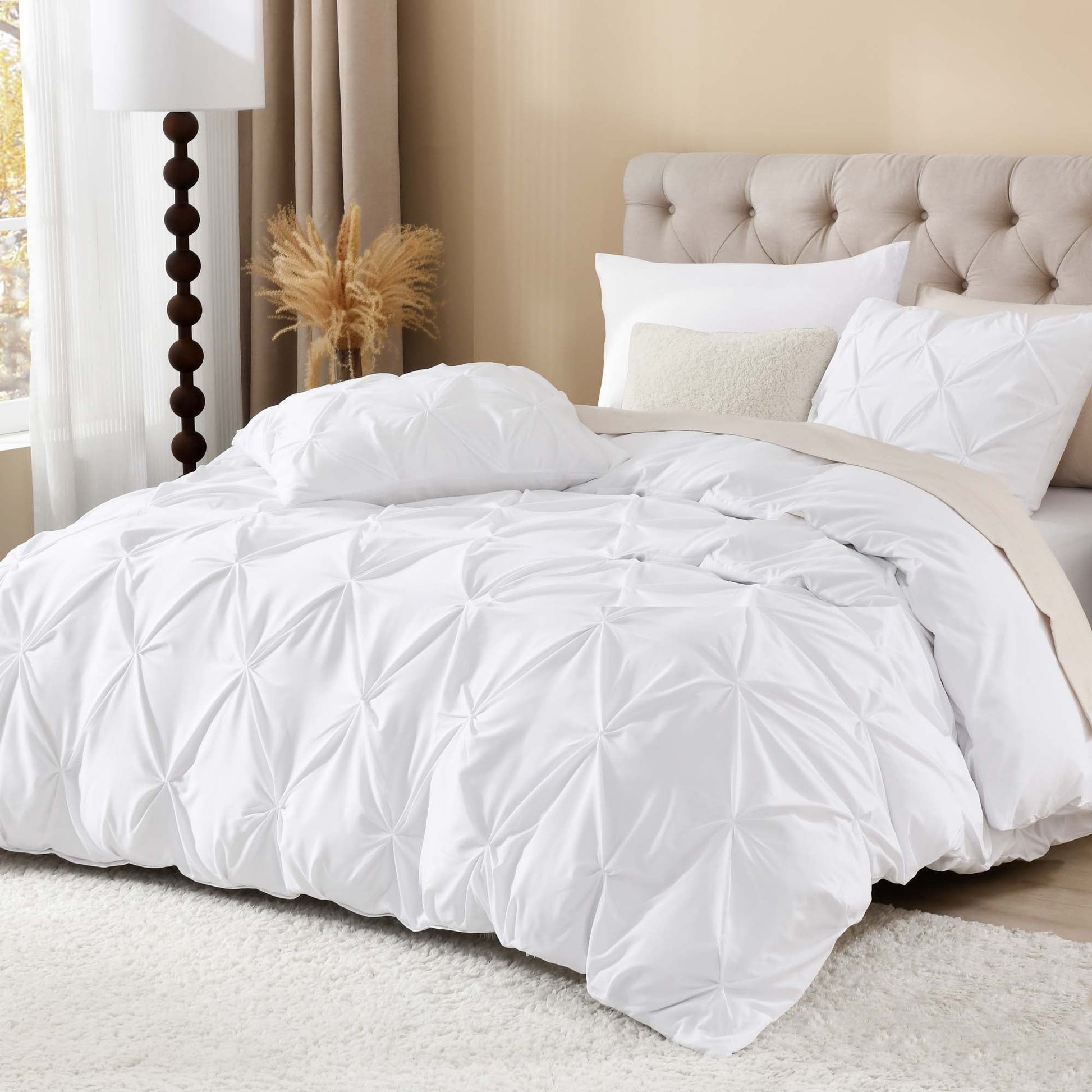 Pinch Pleat Pintuck Soft Microfiber 3 Pieces Duvet Cover Set - LITANIKA