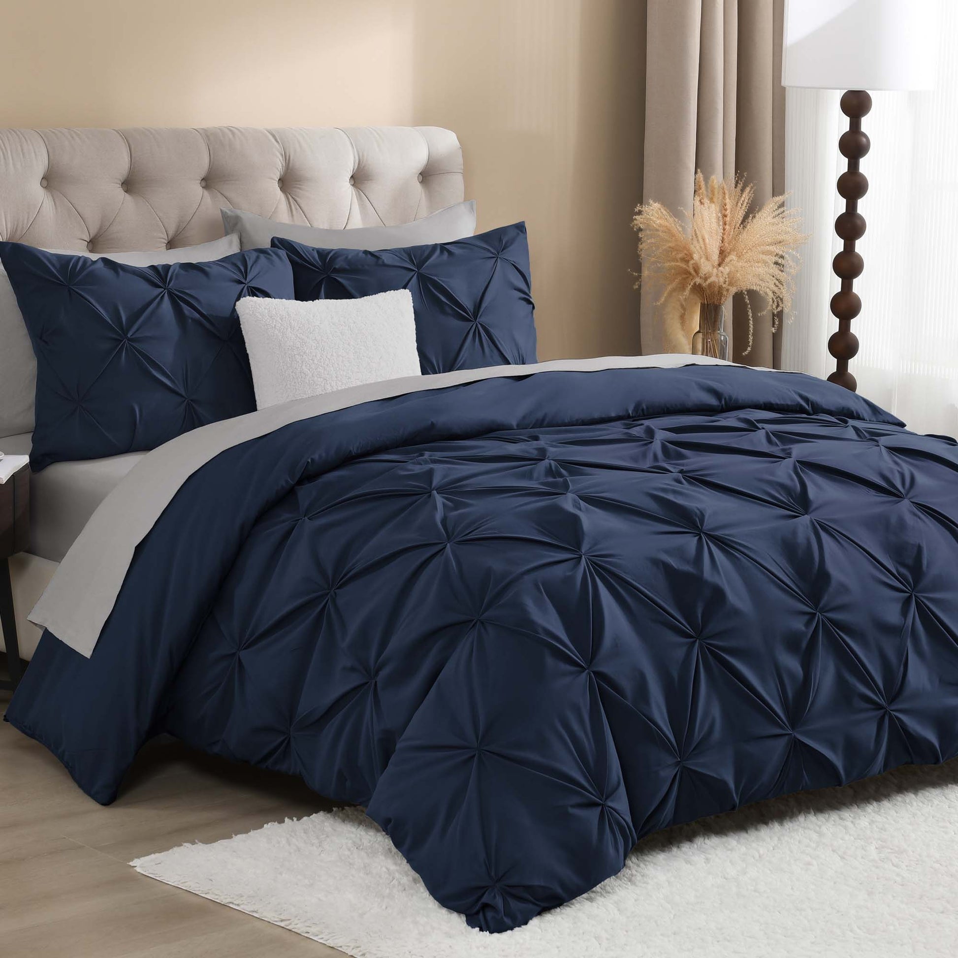 Pinch Pleat Pintuck Soft Microfiber 3 Pieces Duvet Cover Set - LITANIKA
