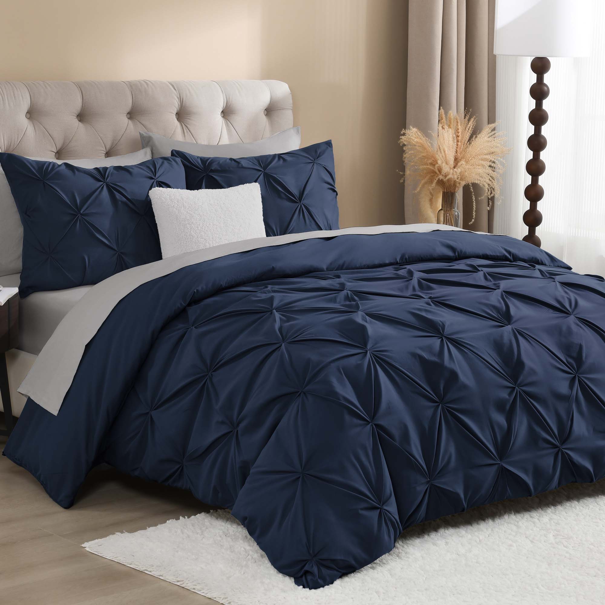 Pinch Pleat Pintuck Soft Microfiber 3 Pieces Duvet Cover Set - LITANIKA