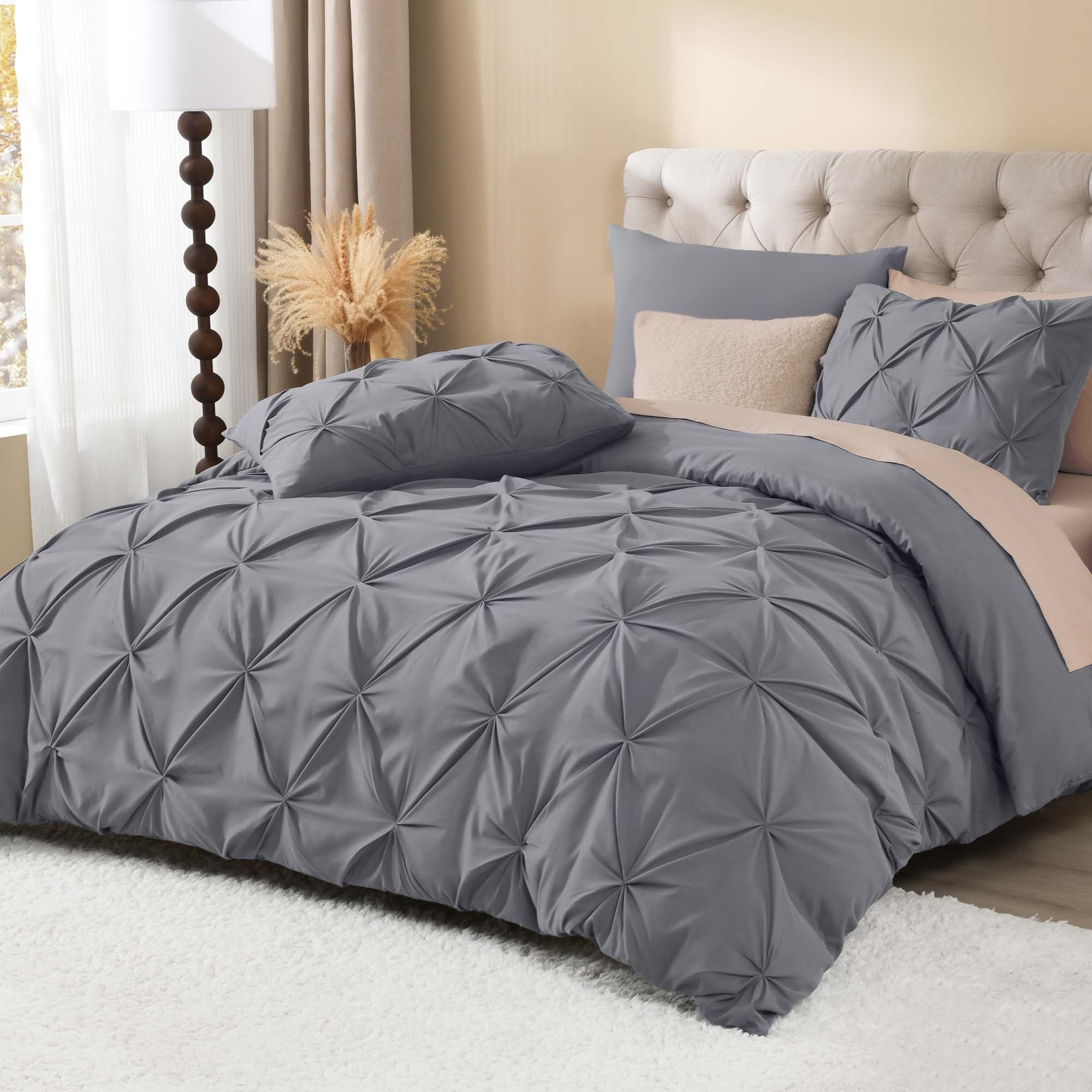 Pinch Pleat Pintuck Soft Microfiber 3 Pieces Duvet Cover Set - LITANIKA