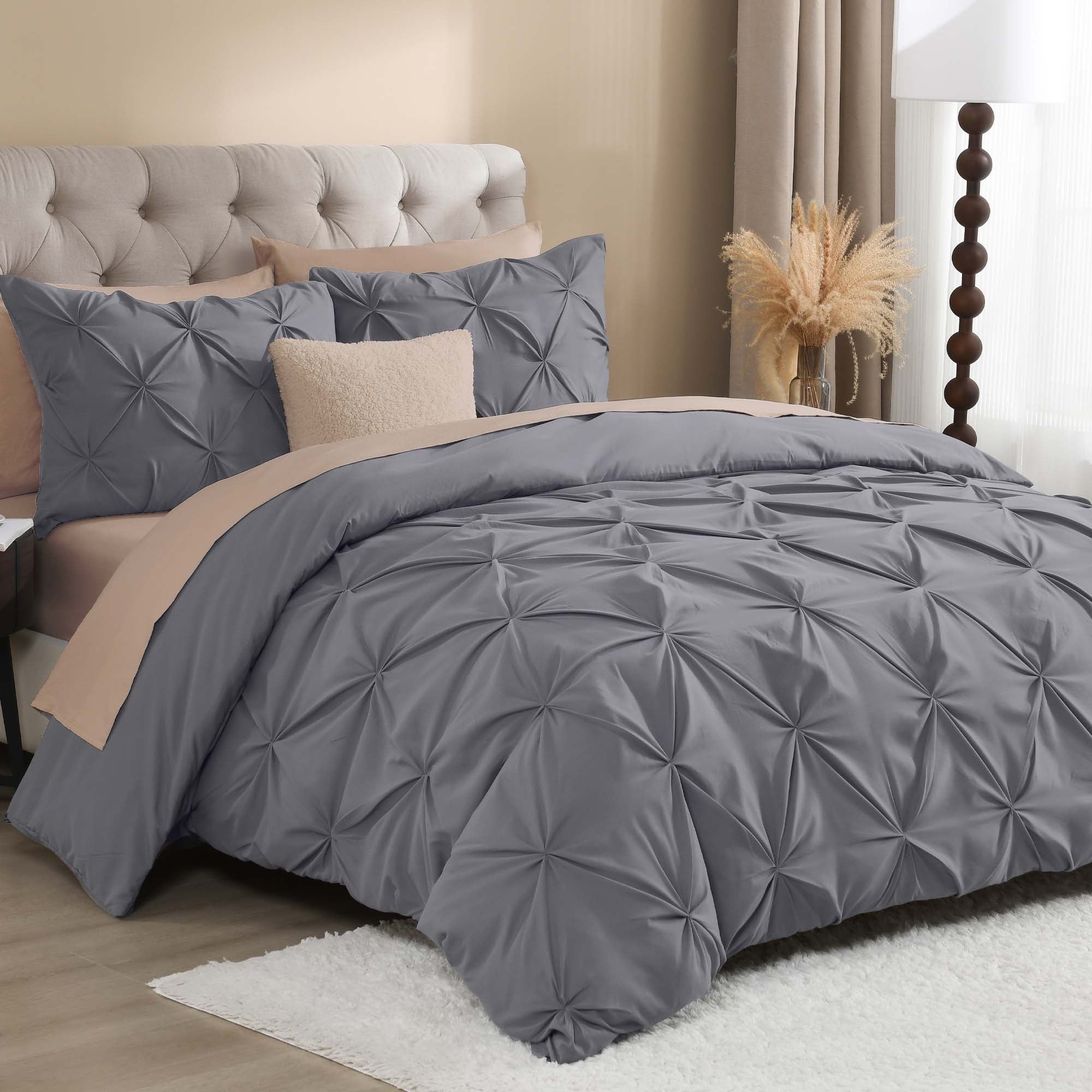 Pinch Pleat Pintuck Soft Microfiber 3 Pieces Duvet Cover Set - LITANIKA