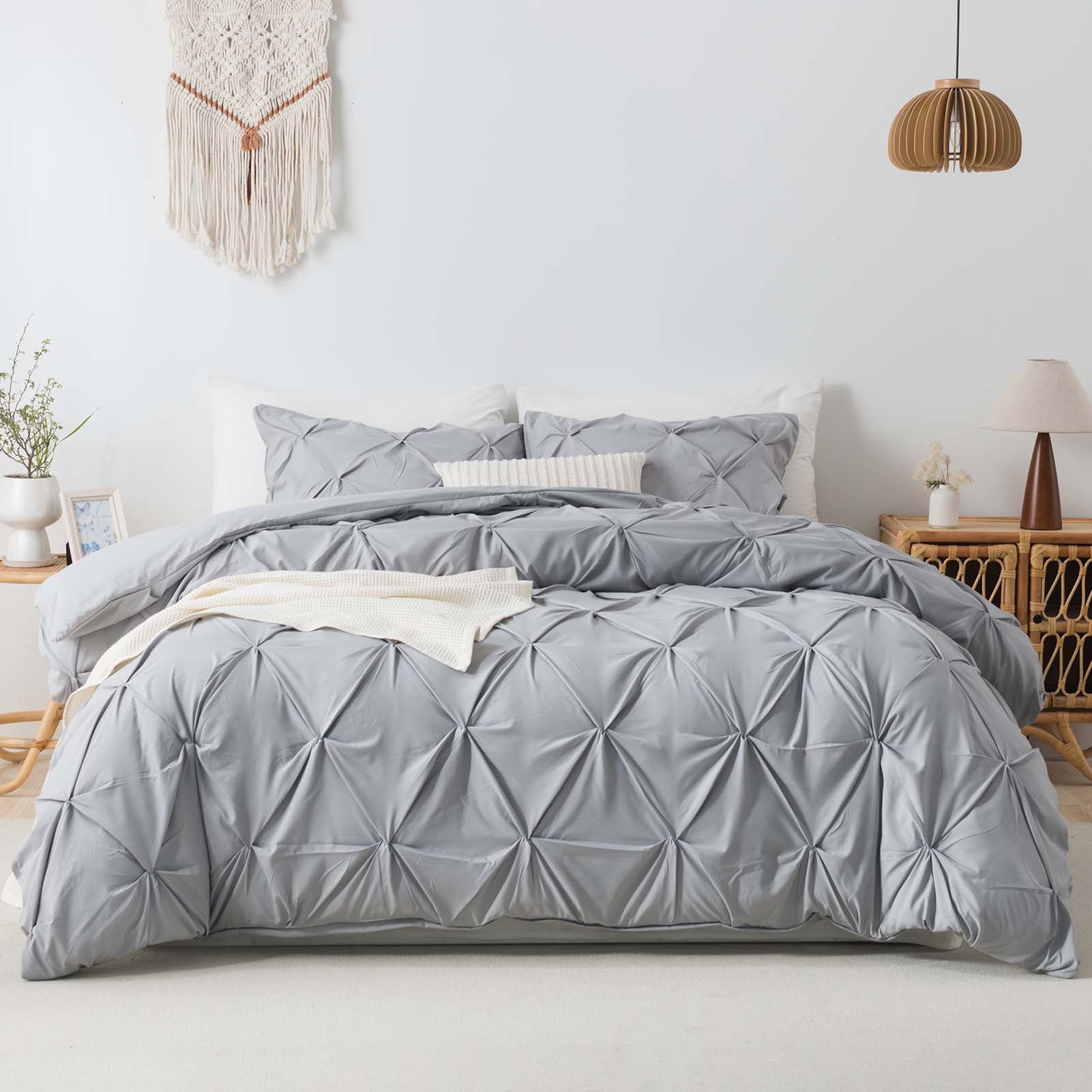 Pinch Pleat Pintuck Soft Microfiber 3 Pieces Duvet Cover Set - LITANIKA