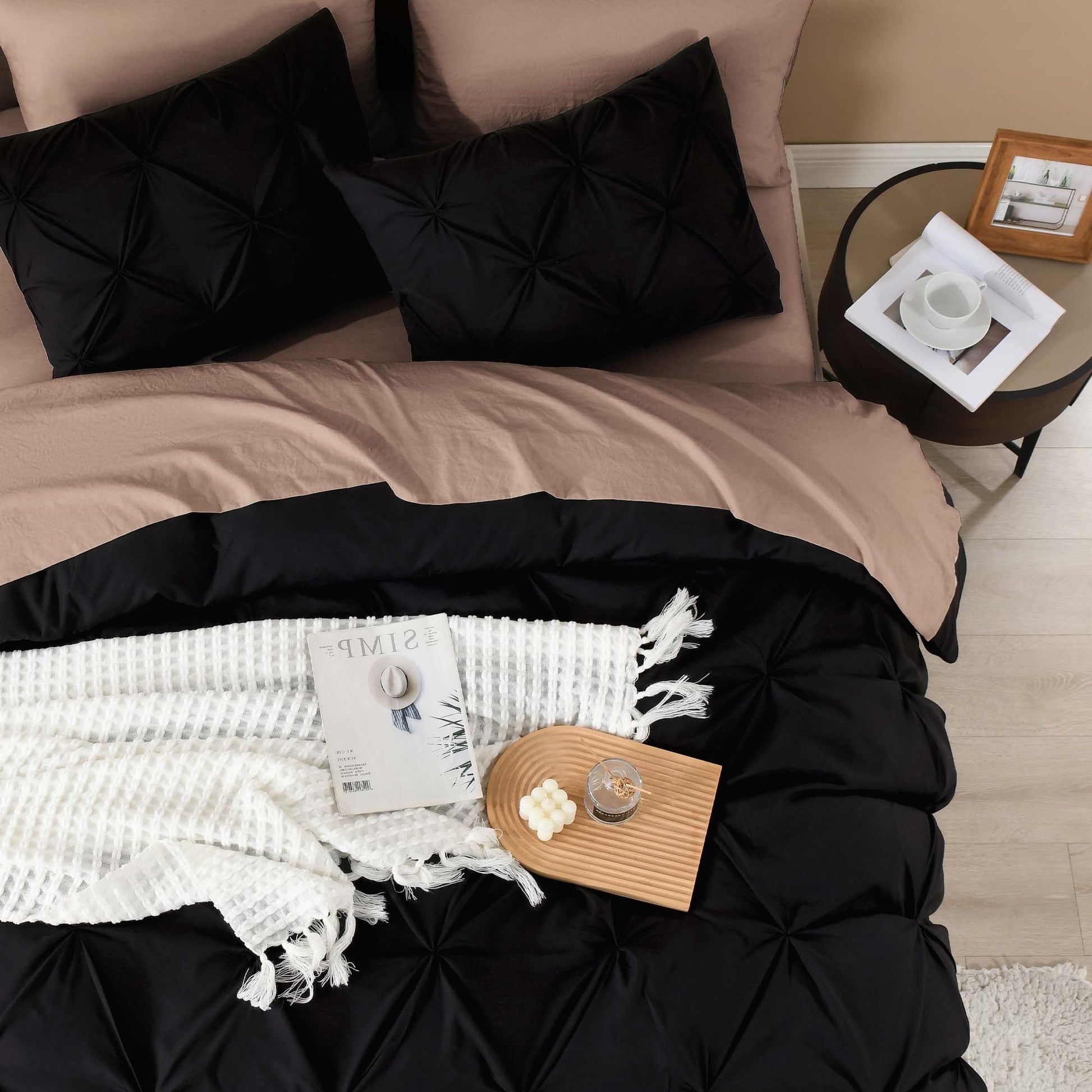 Pinch Pleat Pintuck Soft Microfiber 3 Pieces Duvet Cover Set - LITANIKA