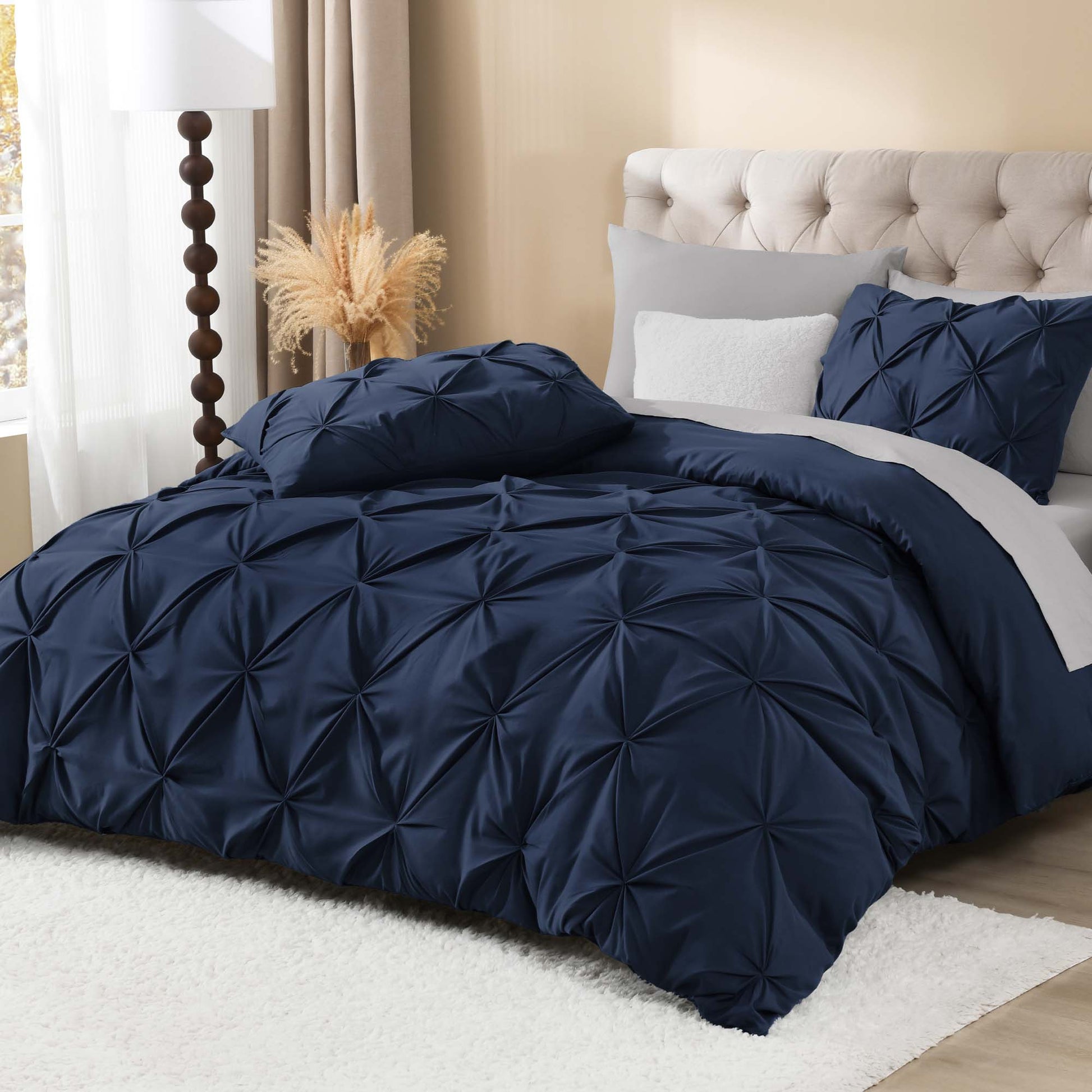Pinch Pleat Pintuck Soft Microfiber 3 Pieces Duvet Cover Set - LITANIKA