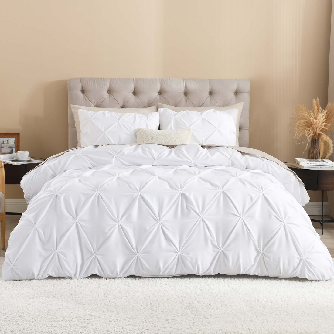 Pinch Pleat Pintuck Soft Microfiber 3 Pieces Duvet Cover Set - LITANIKA
