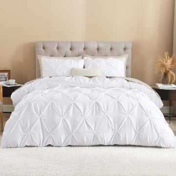 Pinch Pleat Pintuck Soft Microfiber 3 Pieces Duvet Cover Set - LITANIKA