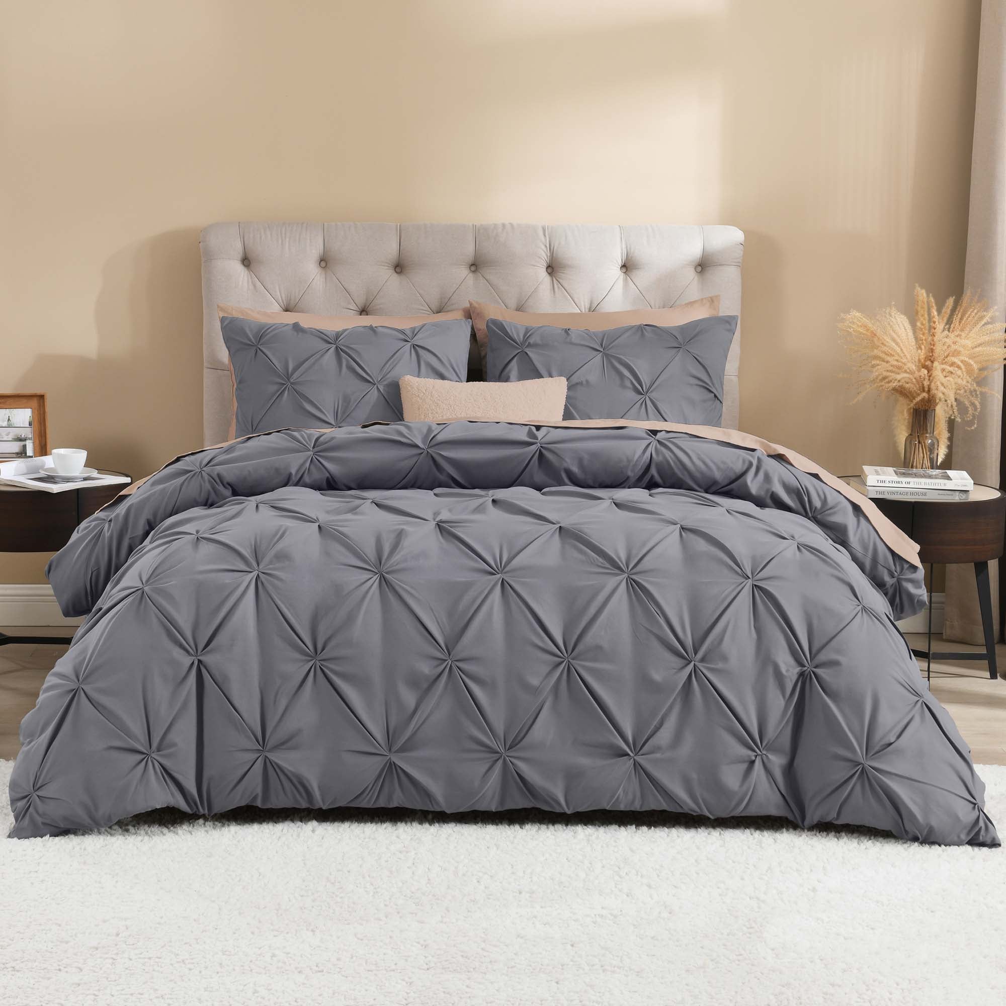 Pinch Pleat Pintuck Soft Microfiber 3 Pieces Duvet Cover Set - LITANIKA