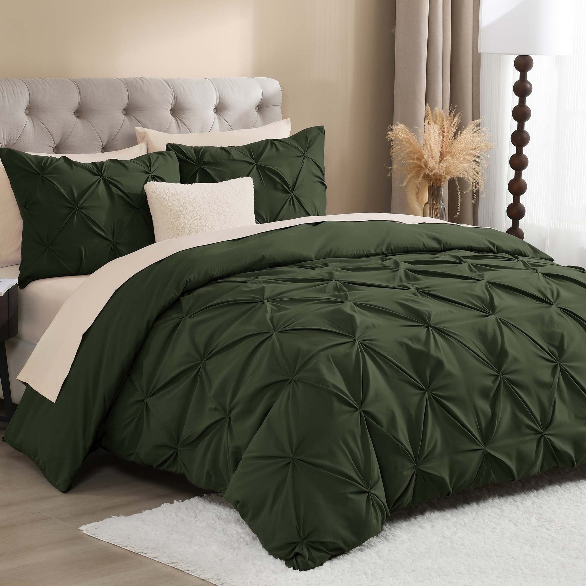 Pinch Pleat Pintuck Soft Microfiber 3 Pieces Duvet Cover Set - LITANIKA