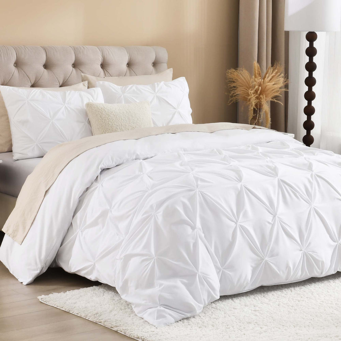 Pinch Pleat Pintuck Soft Microfiber 3 Pieces Duvet Cover Set - LITANIKA