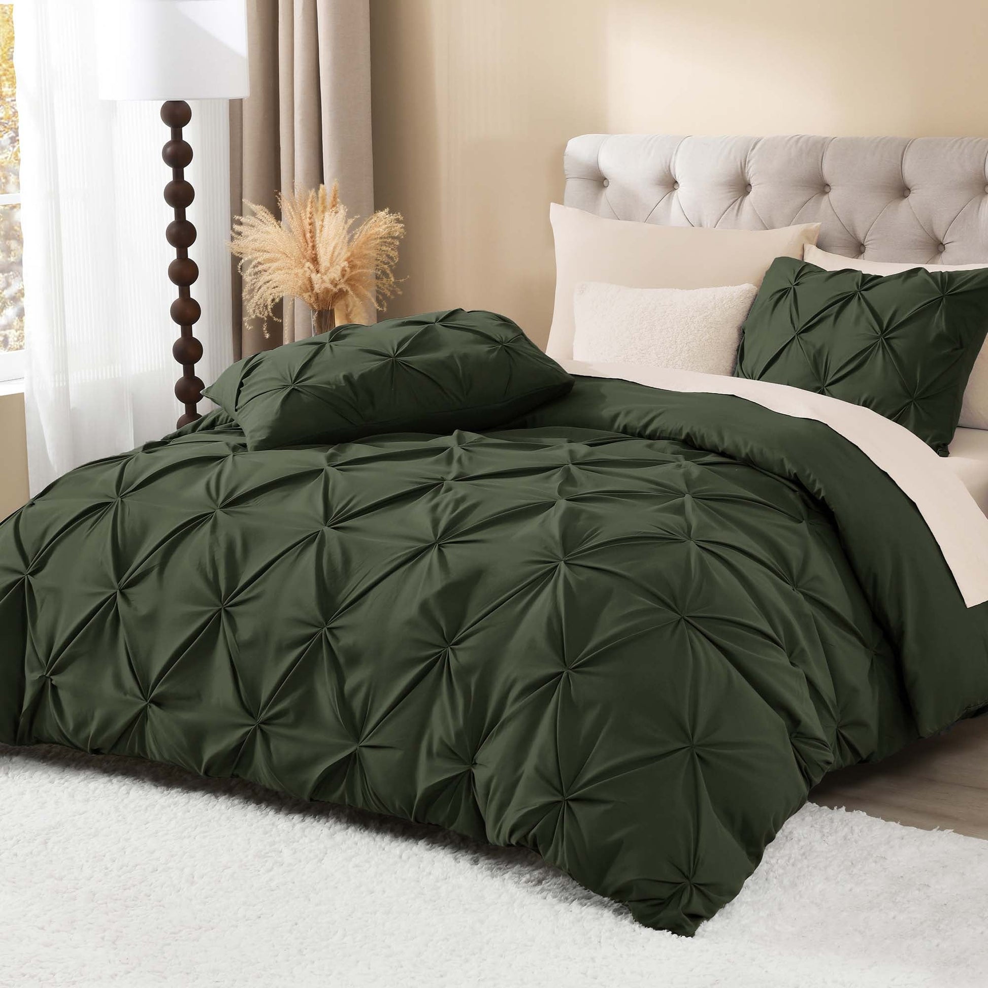 Pinch Pleat Pintuck Soft Microfiber 3 Pieces Duvet Cover Set - LITANIKA
