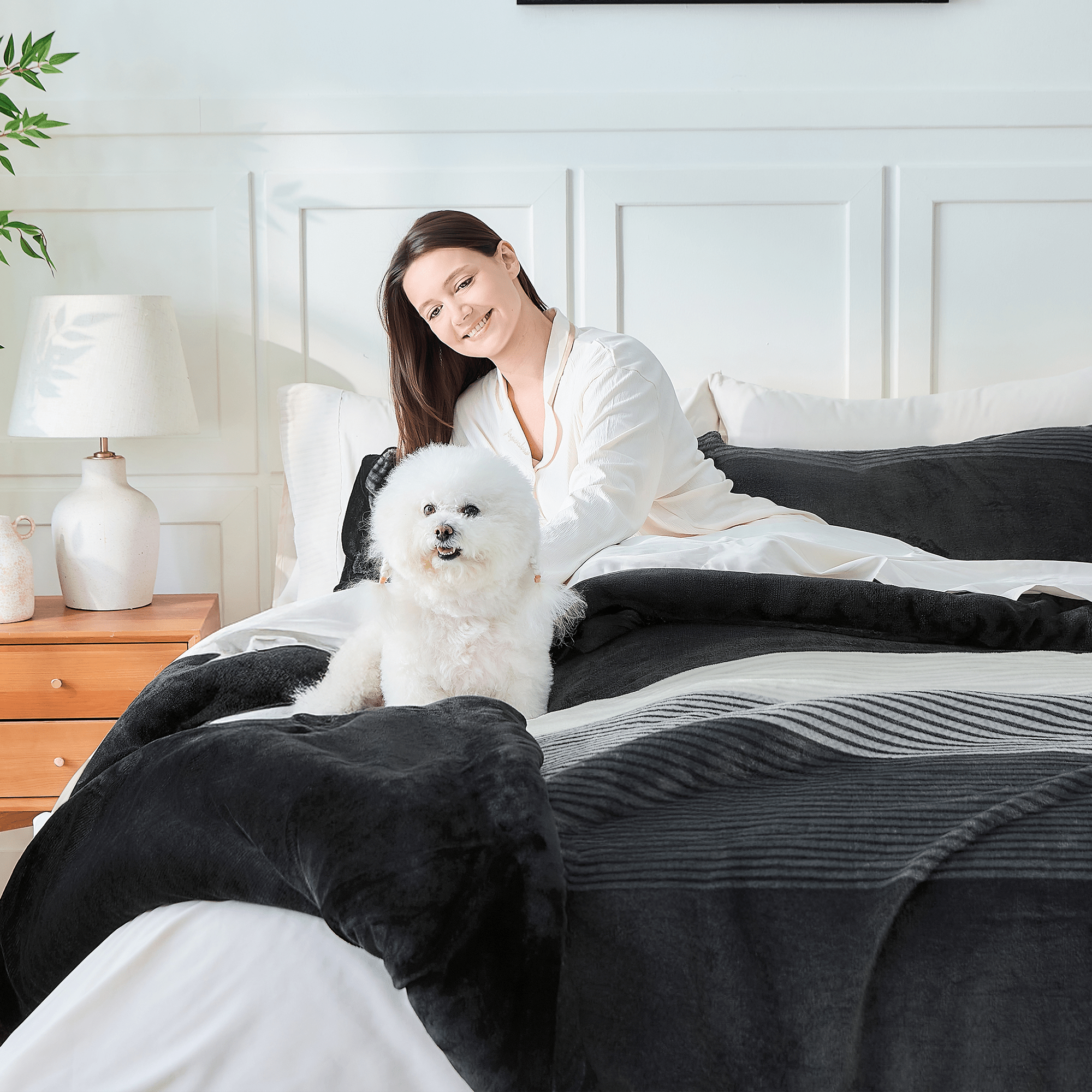 Litanika plush fuzzy stripe bedding comforter set featuring soft, cozy fabric and stylish striped design for a comfortable bedroom.