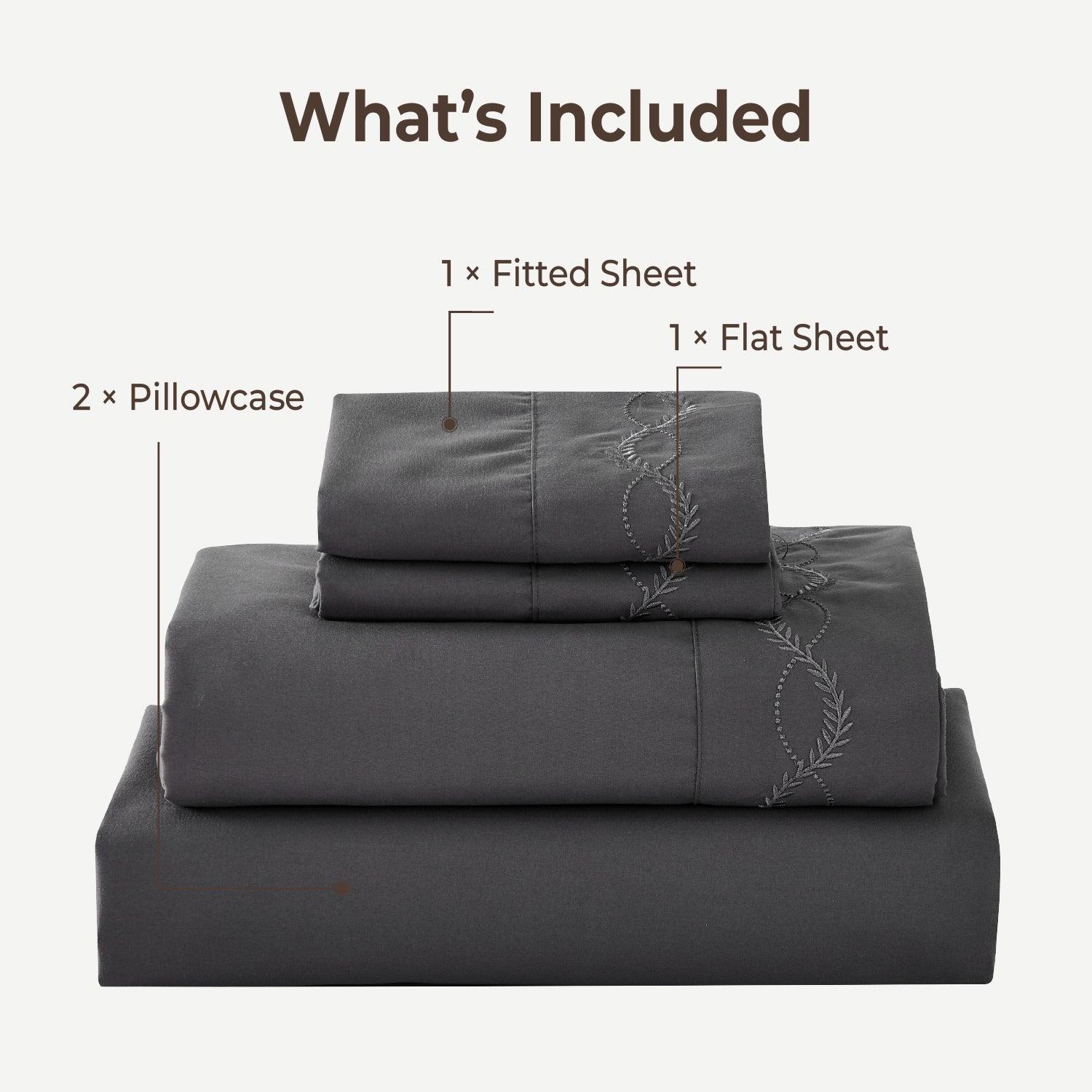 Queen Size Embroidered Leaf 4-Piece Sheet Set - LITANIKA