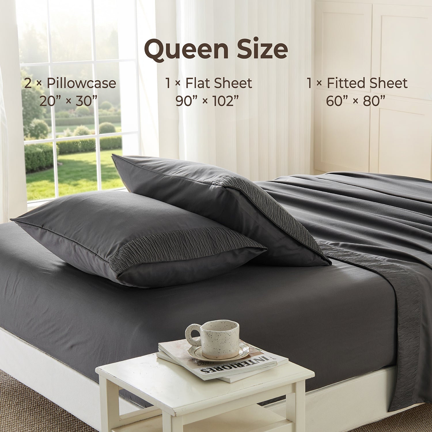 Queen Size Sheet Set - Breathable & Cooling Sheets - Extra Soft, Easy-Fit Bed Sheets - Bedding Sheets & Pillowcases (Queen, Grey) - LITANIKA