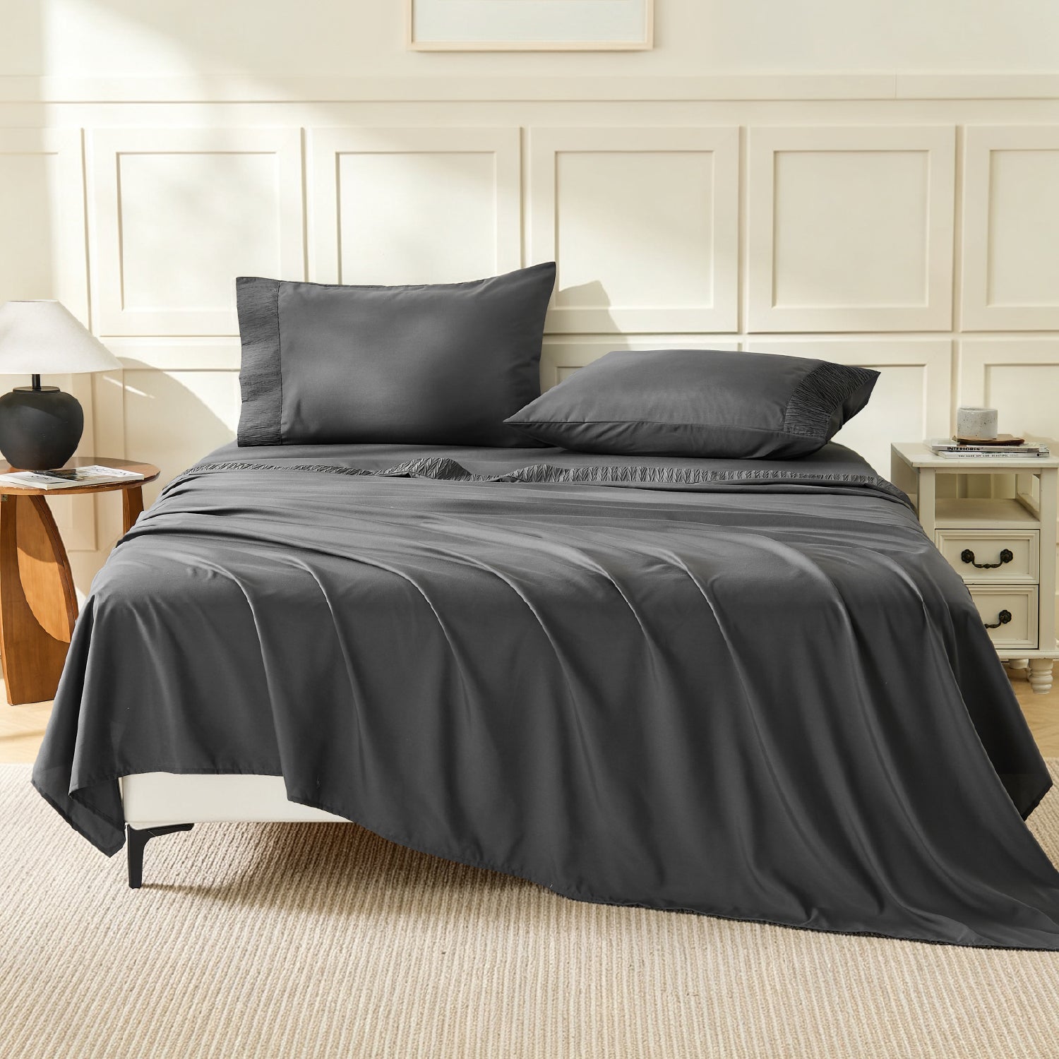 Queen Size Sheet Set - Breathable & Cooling Sheets - Extra Soft, Easy-Fit Bed Sheets - Bedding Sheets & Pillowcases (Queen, Grey) - LITANIKA