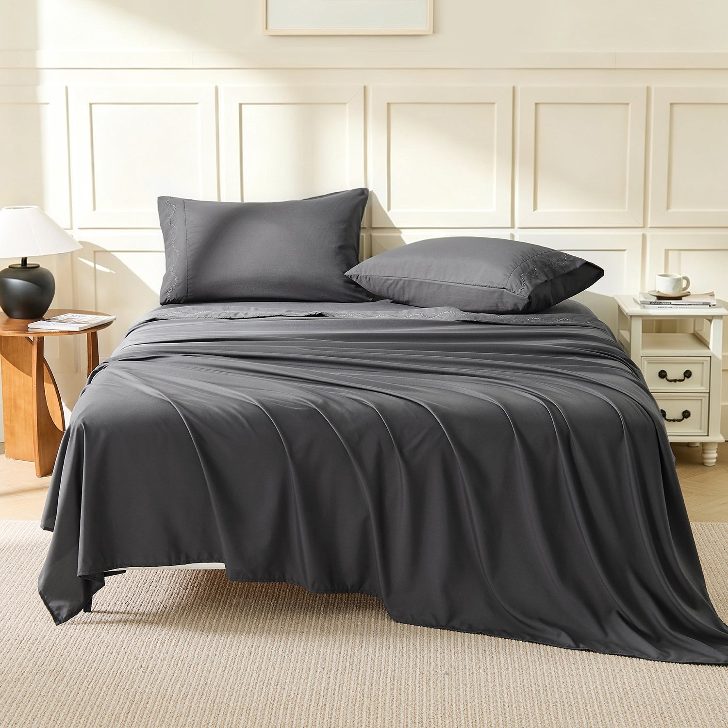 Queen Size Sheet Set - Breathable & Cooling Sheets - Extra Soft, Easy-Fit Bed Sheets - Bedding Sheets & Pillowcases (Queen, Grey) - LITANIKA