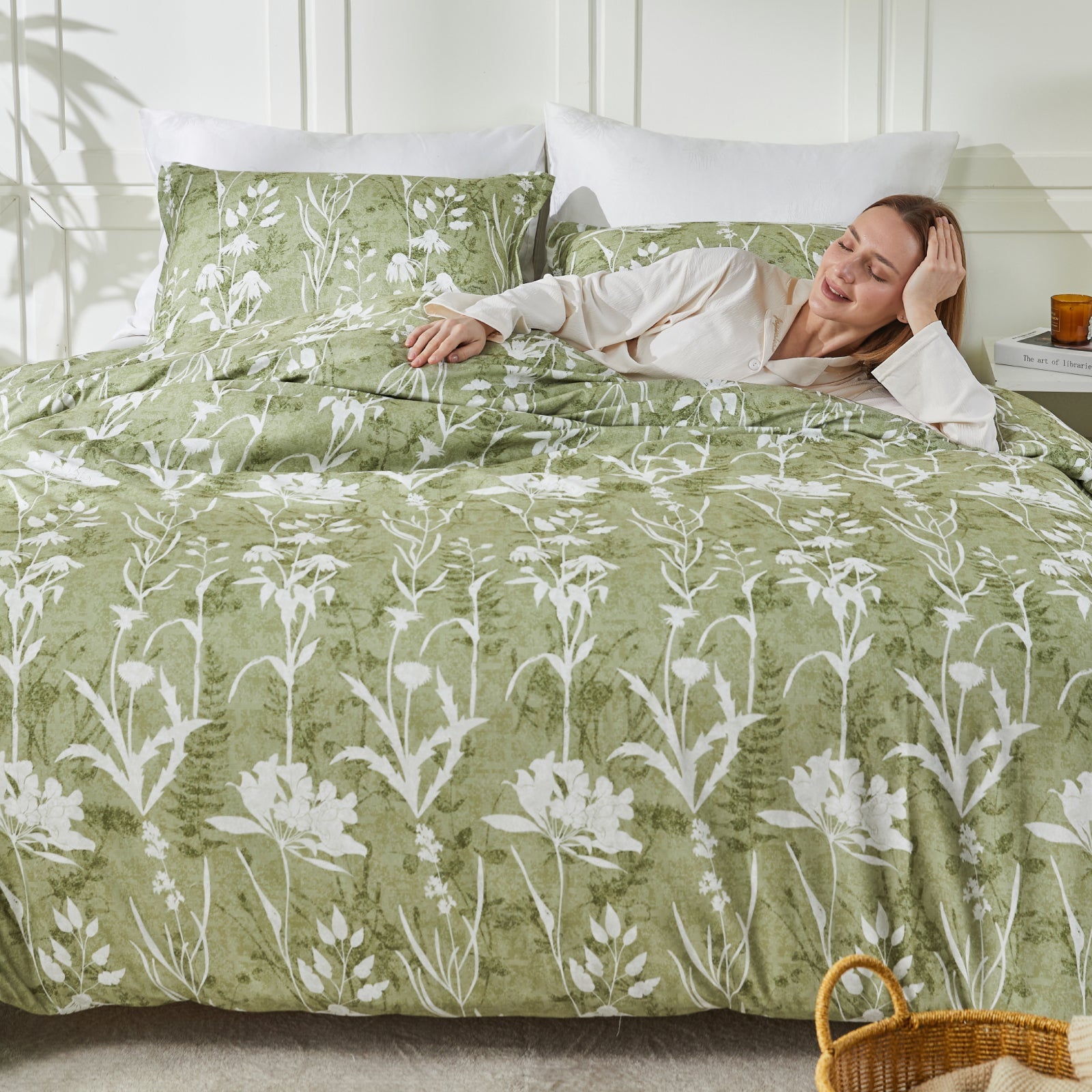 Reversible botanical flowers duvet cover set by Litanika featuring vibrant floral patterns on soft bedding fabric.