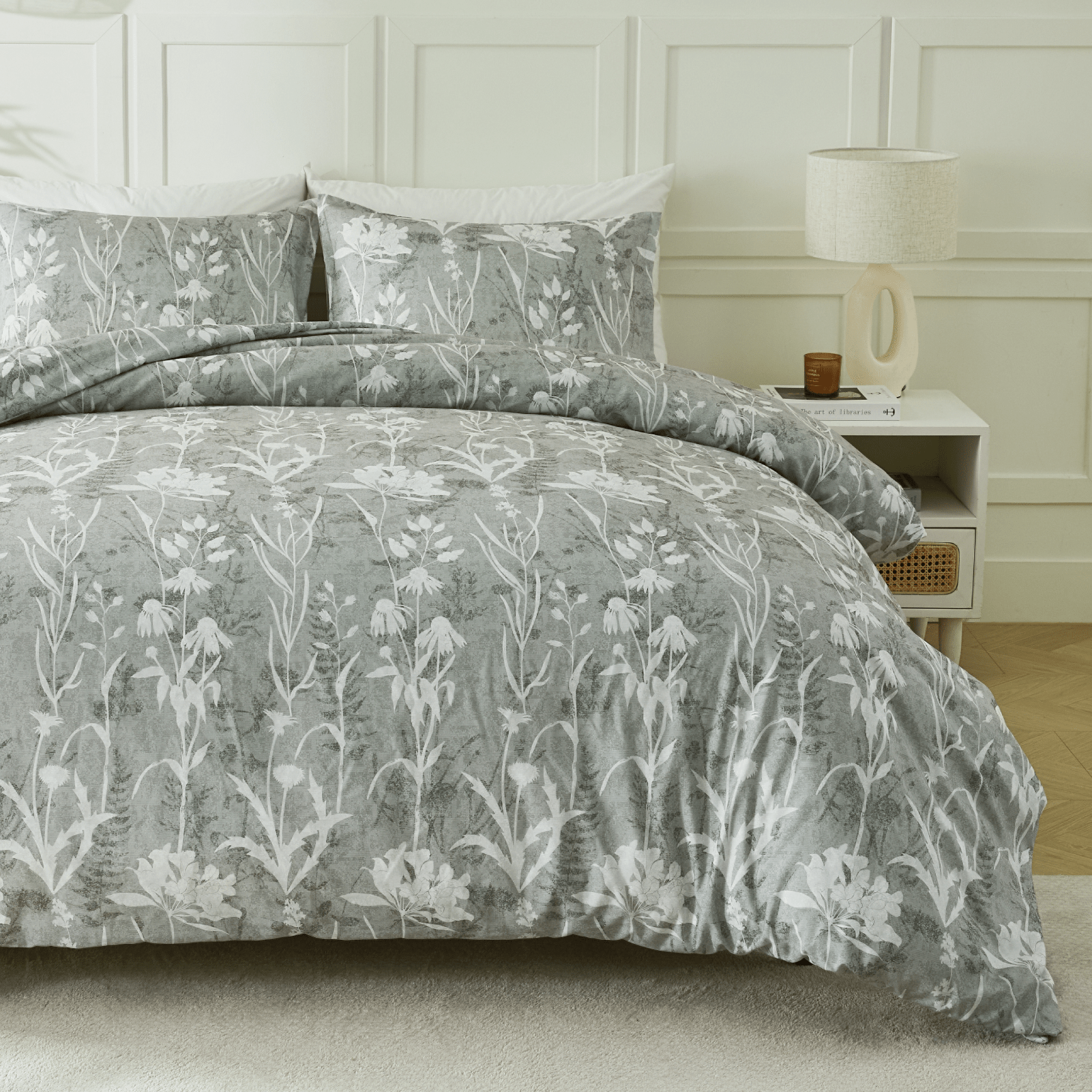 Reversible botanical flowers duvet cover set by Litanika featuring colorful floral patterns on soft bedding fabric.