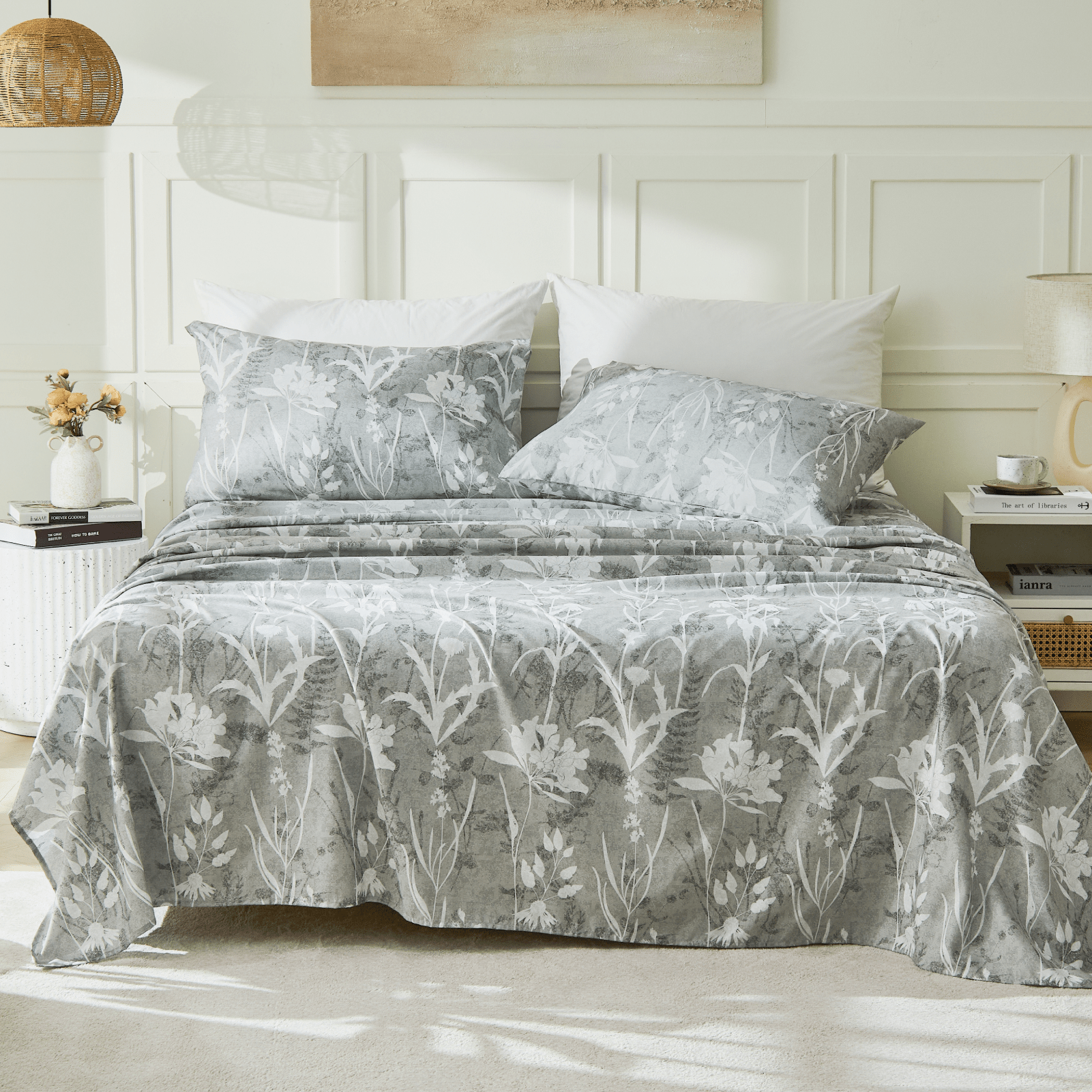 Reversible botanical flowers duvet cover set by Litanika featuring colorful floral patterns on soft bedding fabric.