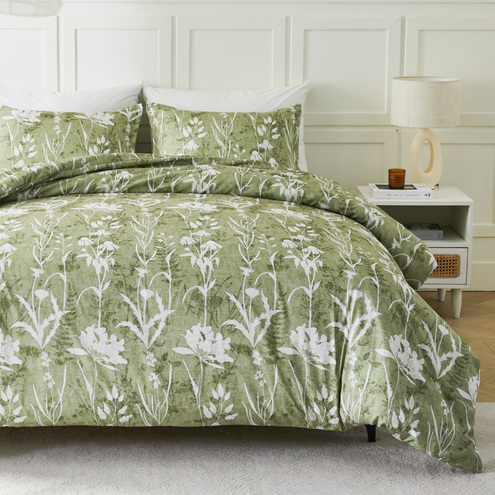 Reversible botanical flowers duvet cover set by Litanika showing floral pattern on soft bedding fabric.