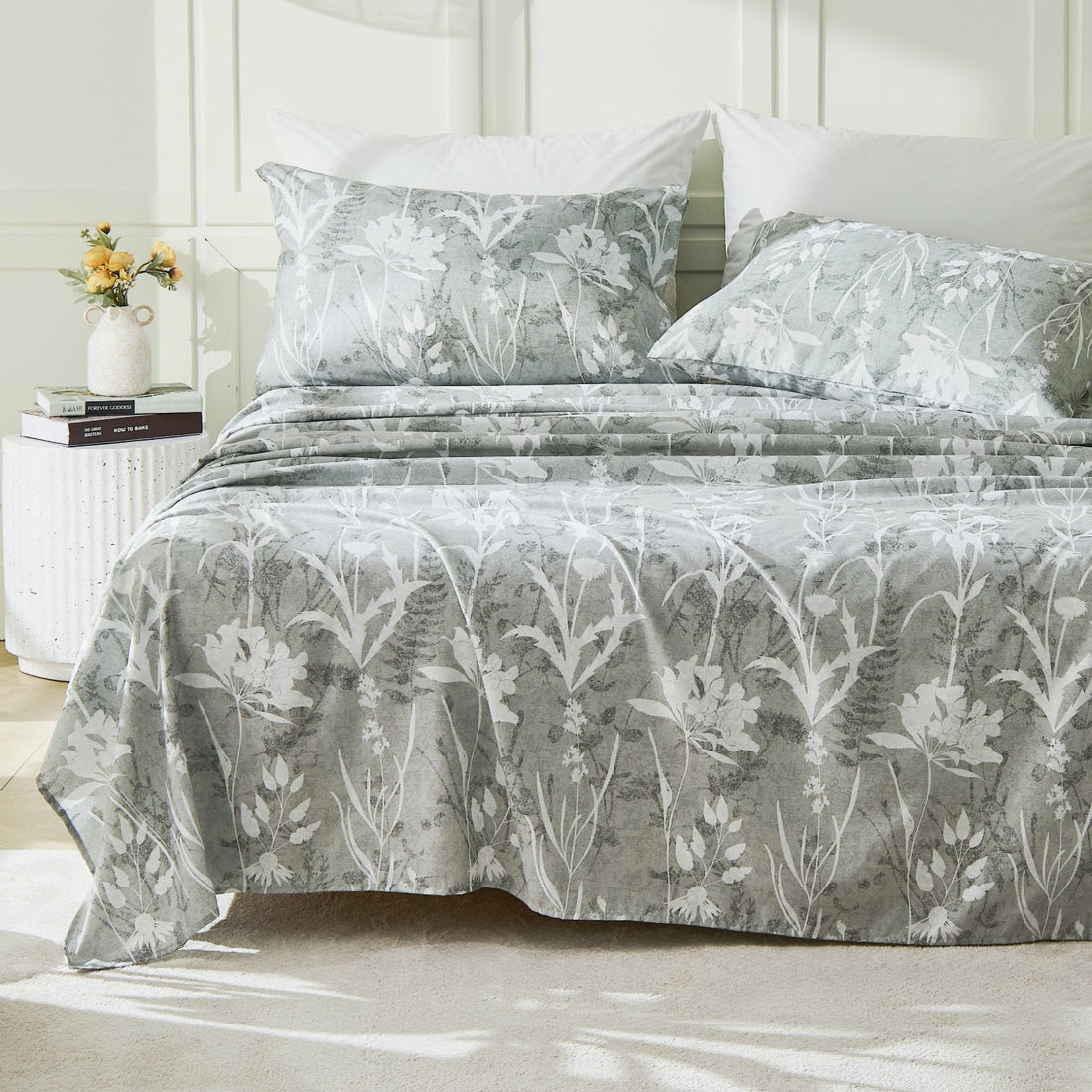 Reversible botanical flowers bedding sheet set by Litanika featuring vibrant floral patterns on soft fabric.
