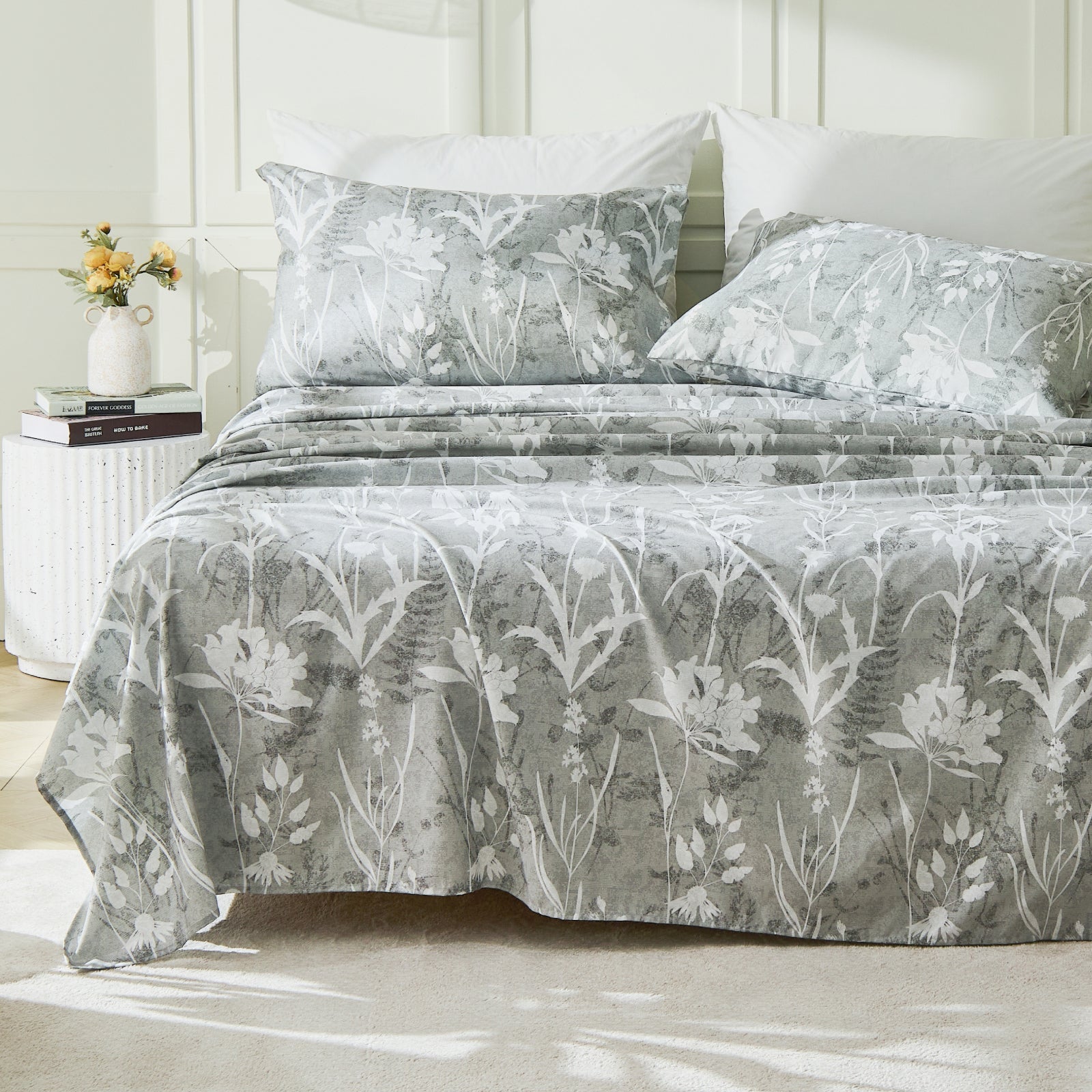 Reversible botanical flowers bedding sheet set by Litanika with colorful floral patterns on soft fabric.