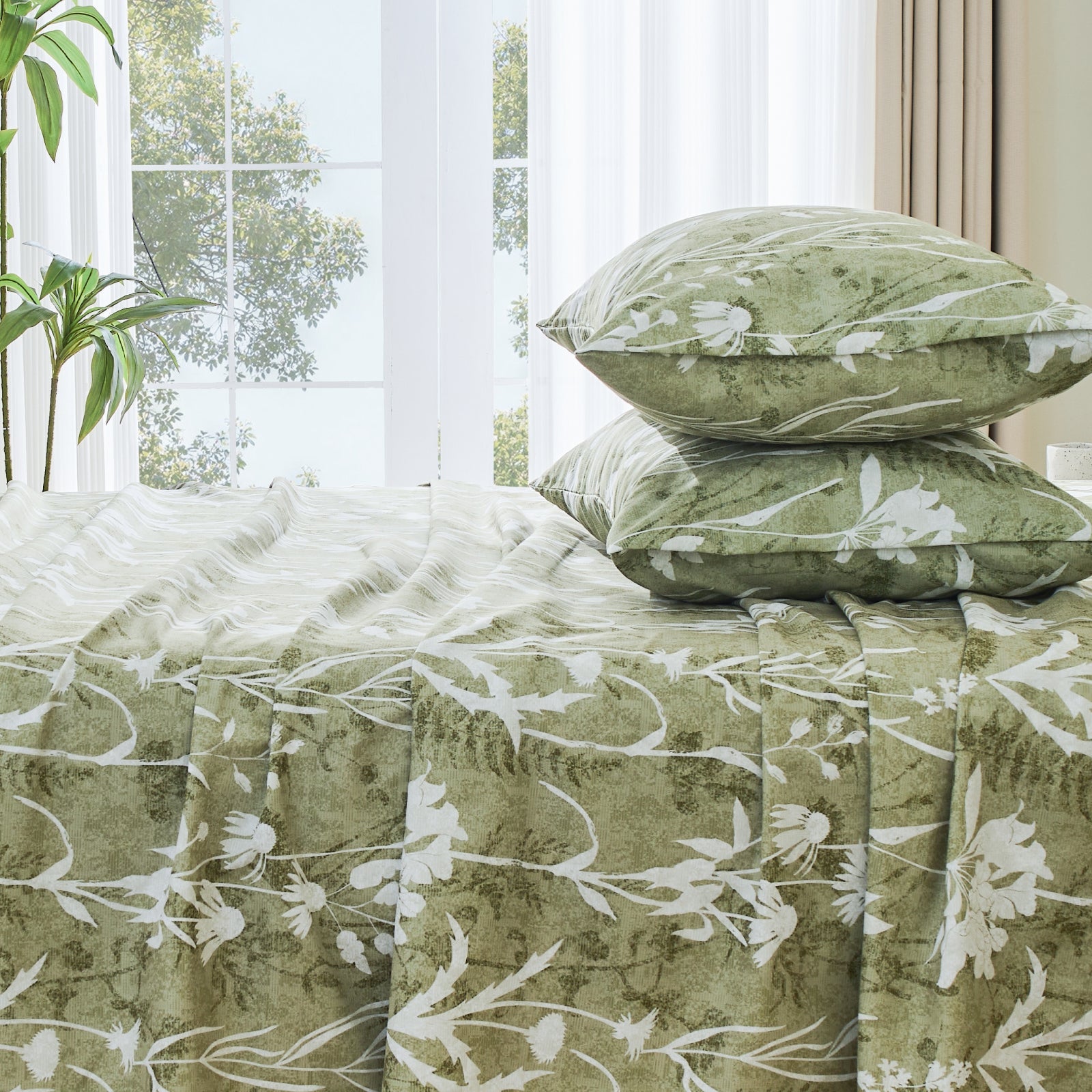 Litanika reversible botanical flowers sheet set with vibrant floral pattern on soft bedding fabric, ideal for a stylish bedroom.