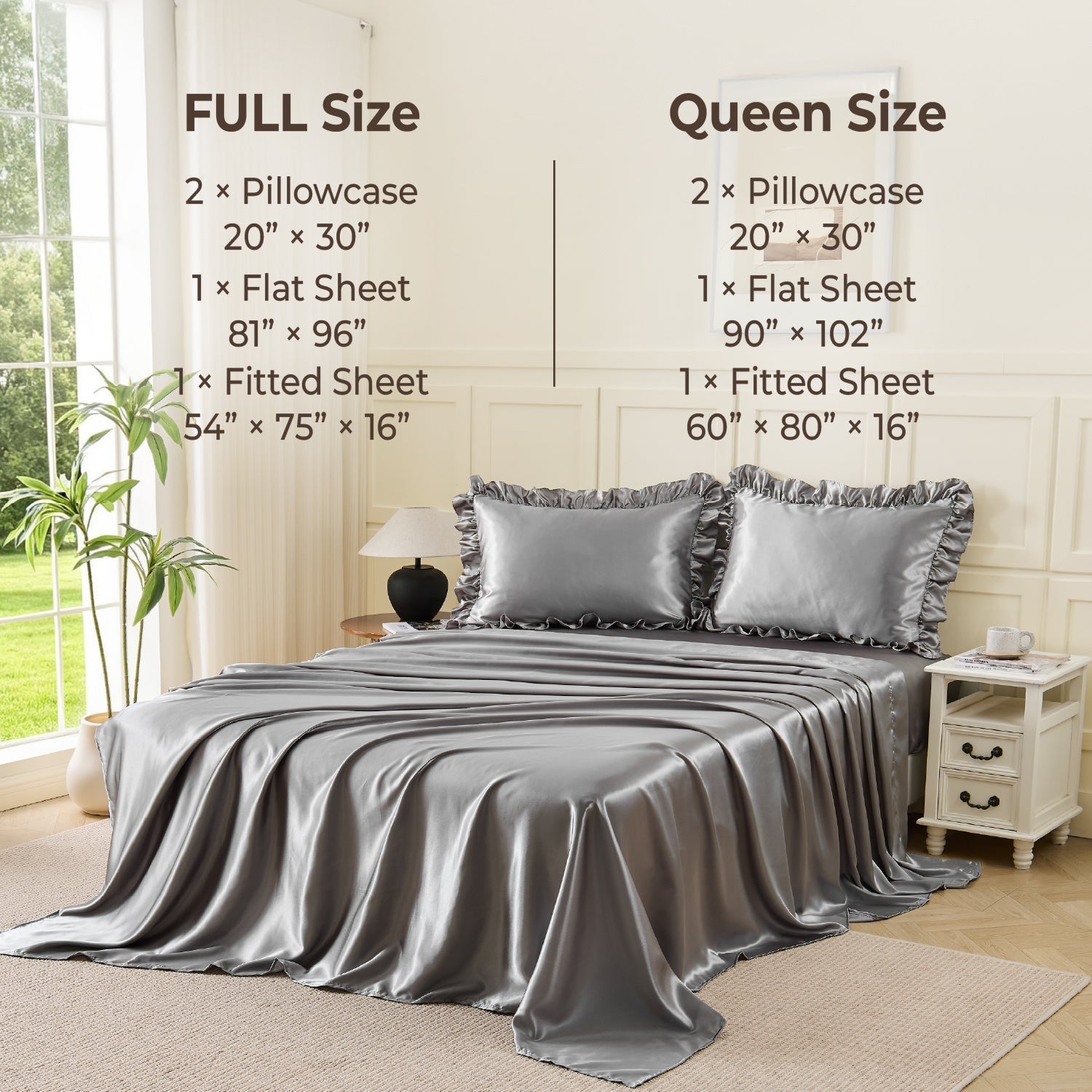 Romantic Satin Ruffle 4-Piece Sheet Set - LITANIKA