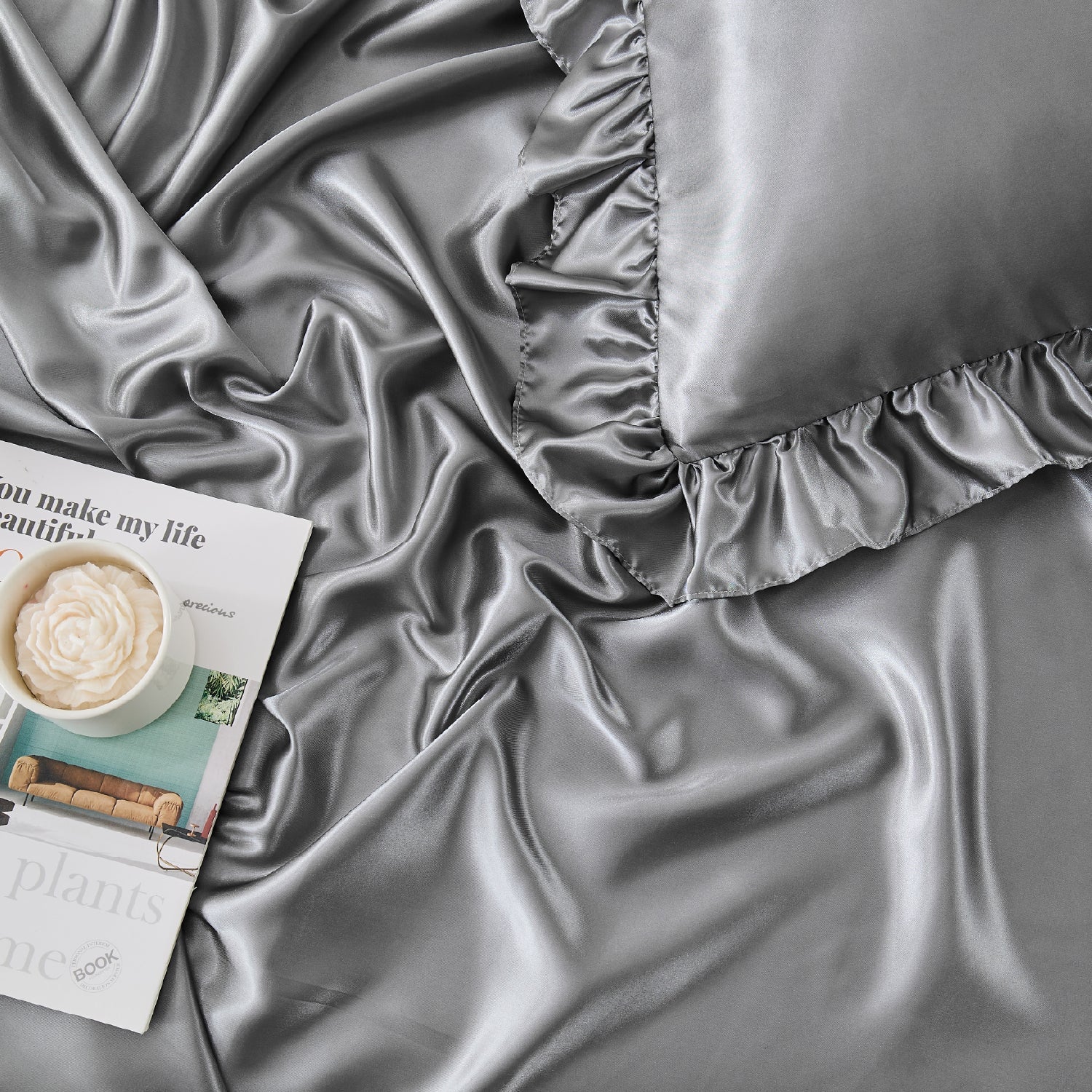 Romantic Satin Ruffle 4-Piece Sheet Set - LITANIKA