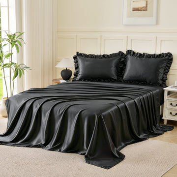 Romantic Satin Ruffle 4-Piece Sheet Set - LITANIKA