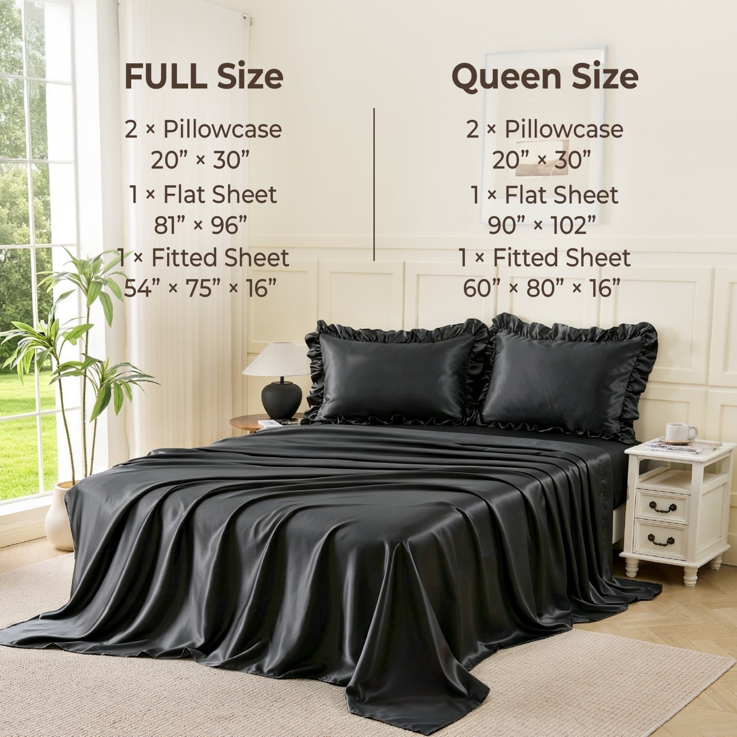 Romantic Satin Ruffle 4-Piece Sheet Set - LITANIKA
