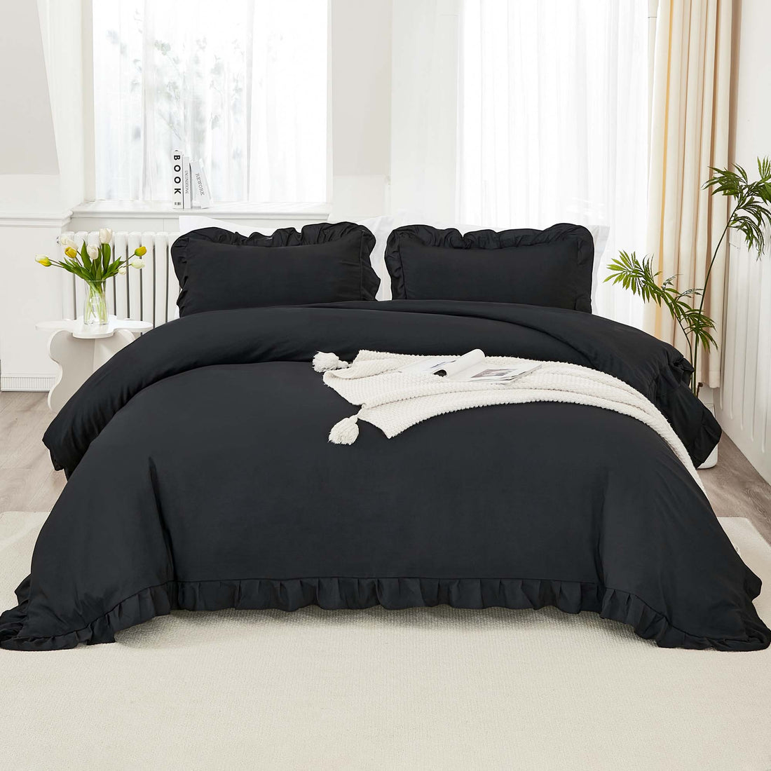 Litanika ruffle fluffy comforter bedding set with lightweight, soft fabric and three pieces, ideal for cozy bedroom decor