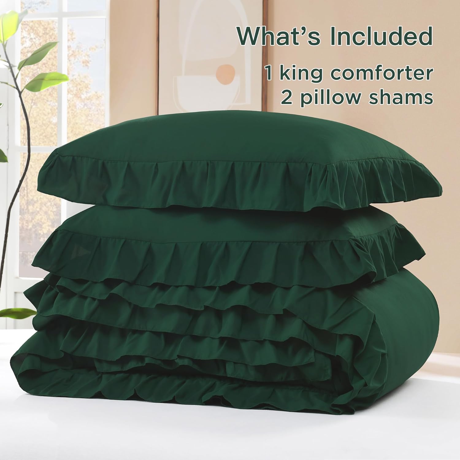 Litanika ruffle fluffy comforter set with soft bedding, featuring ruffled design and plush texture for cozy bedroom decor.