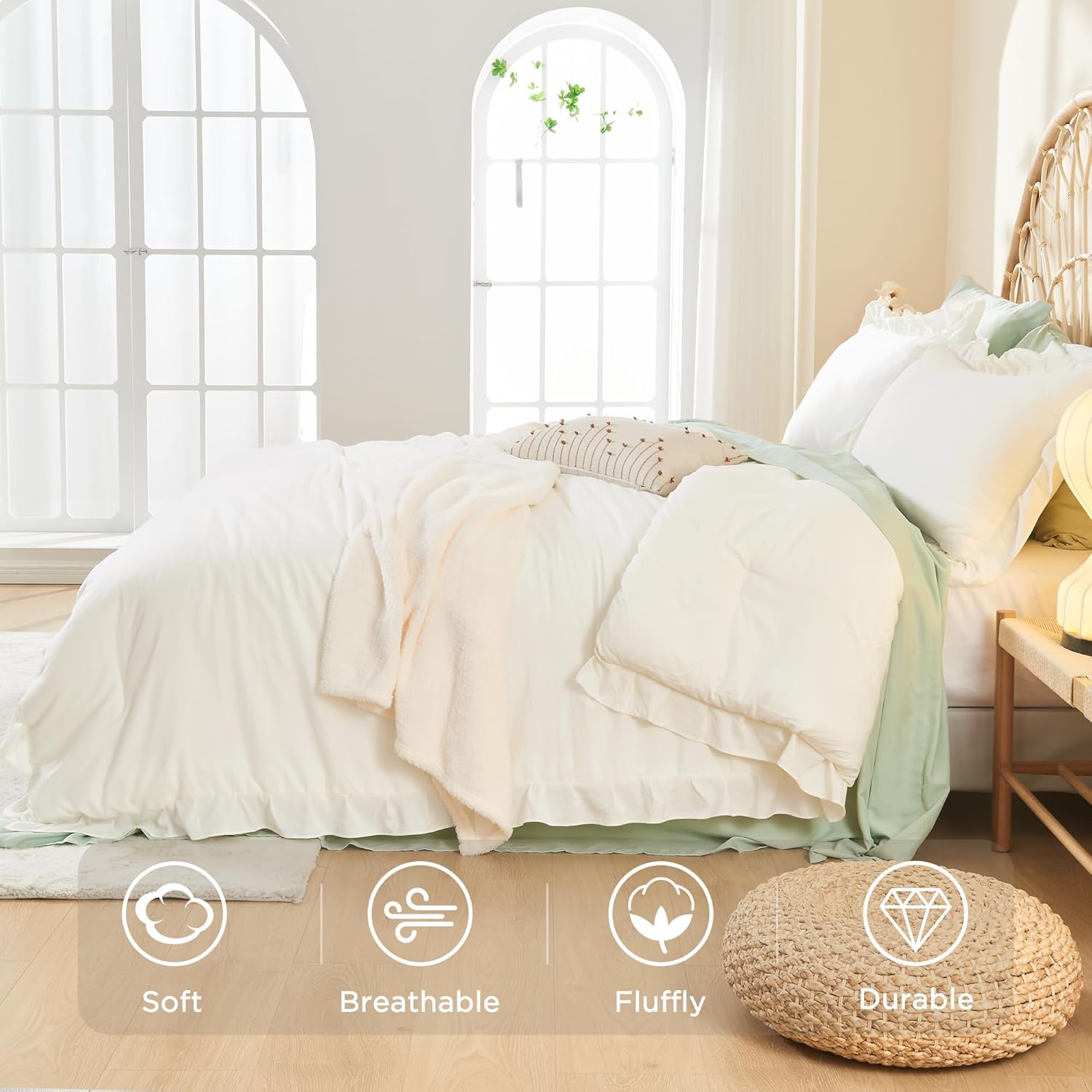 Litanika ruffle fluffy bedding comforter set with soft, textured ruffle design for cozy bedroom decor.