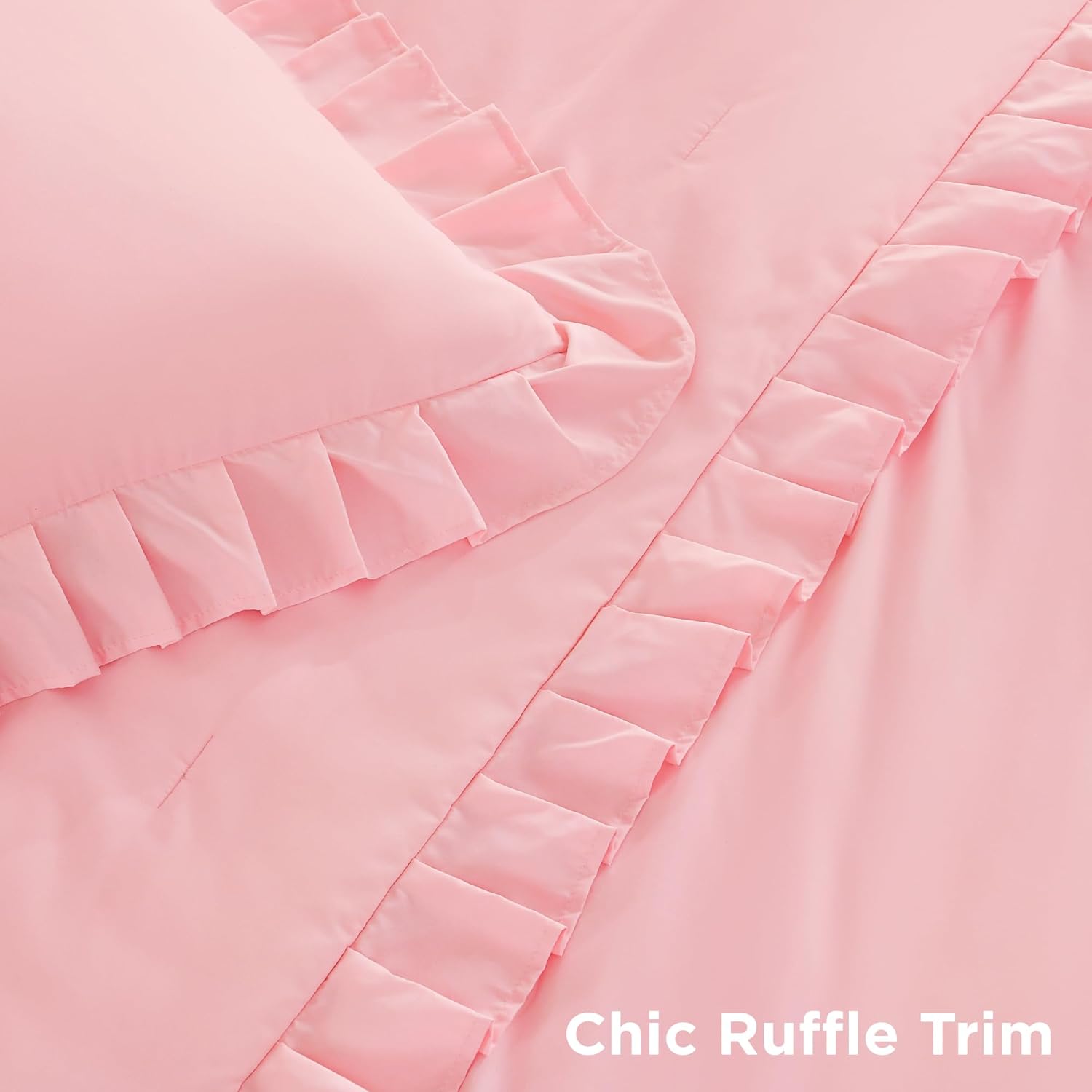 Litanika ruffle fluffy comforter set with soft, textured bedding featuring ruffle details and cozy, plush fabric.