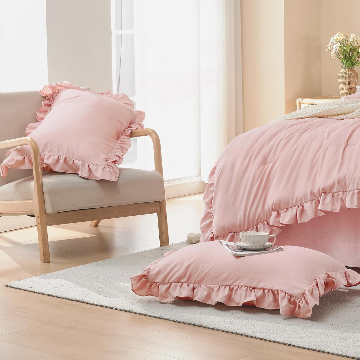 Litanika ruffle fluffy comforter set featuring soft bedding with ruffled accents and plush, cozy texture for a stylish bedroom look.