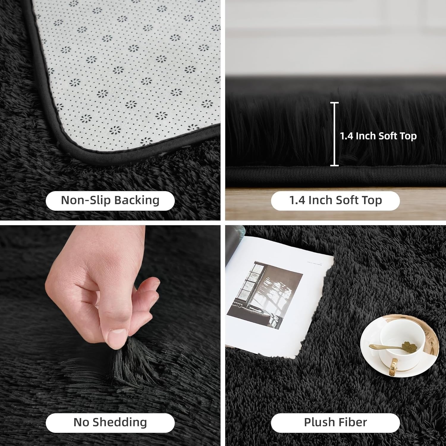 Shag Area Rug Living Room Bedroom Solid Color High Pile Playroom Dorm - LITANIKA