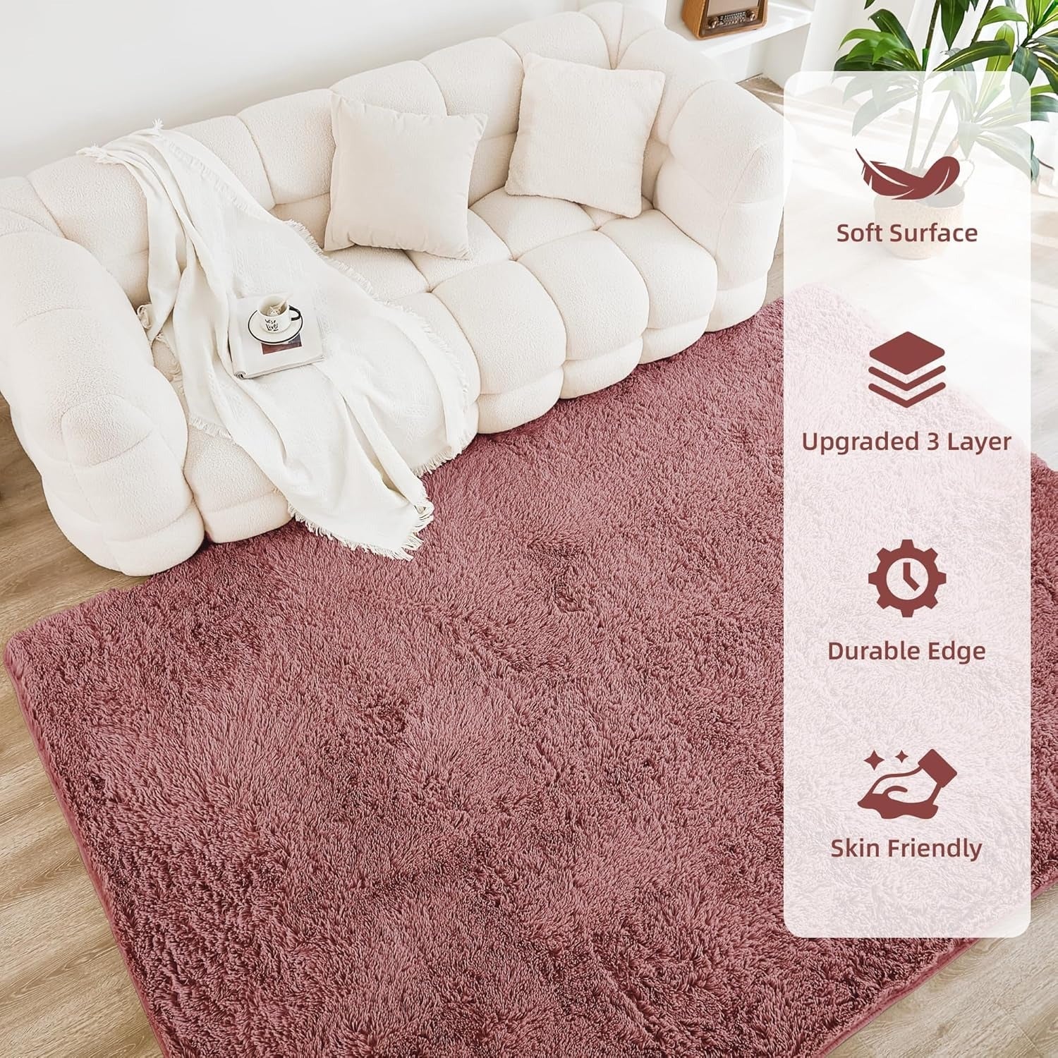 Shag Area Rug Living Room Bedroom Solid Color High Pile Playroom Dorm - LITANIKA