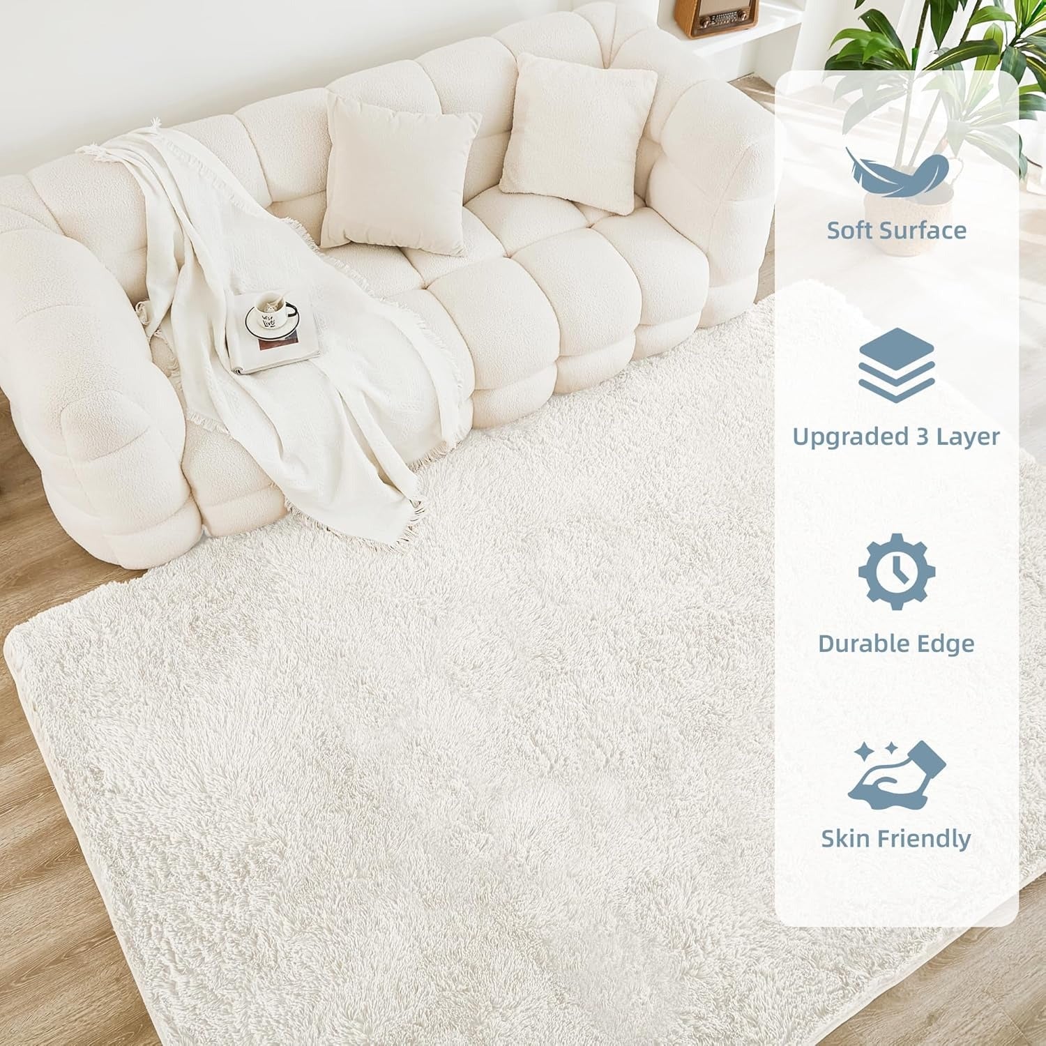 Shag Area Rug Living Room Bedroom Solid Color High Pile Playroom Dorm - LITANIKA