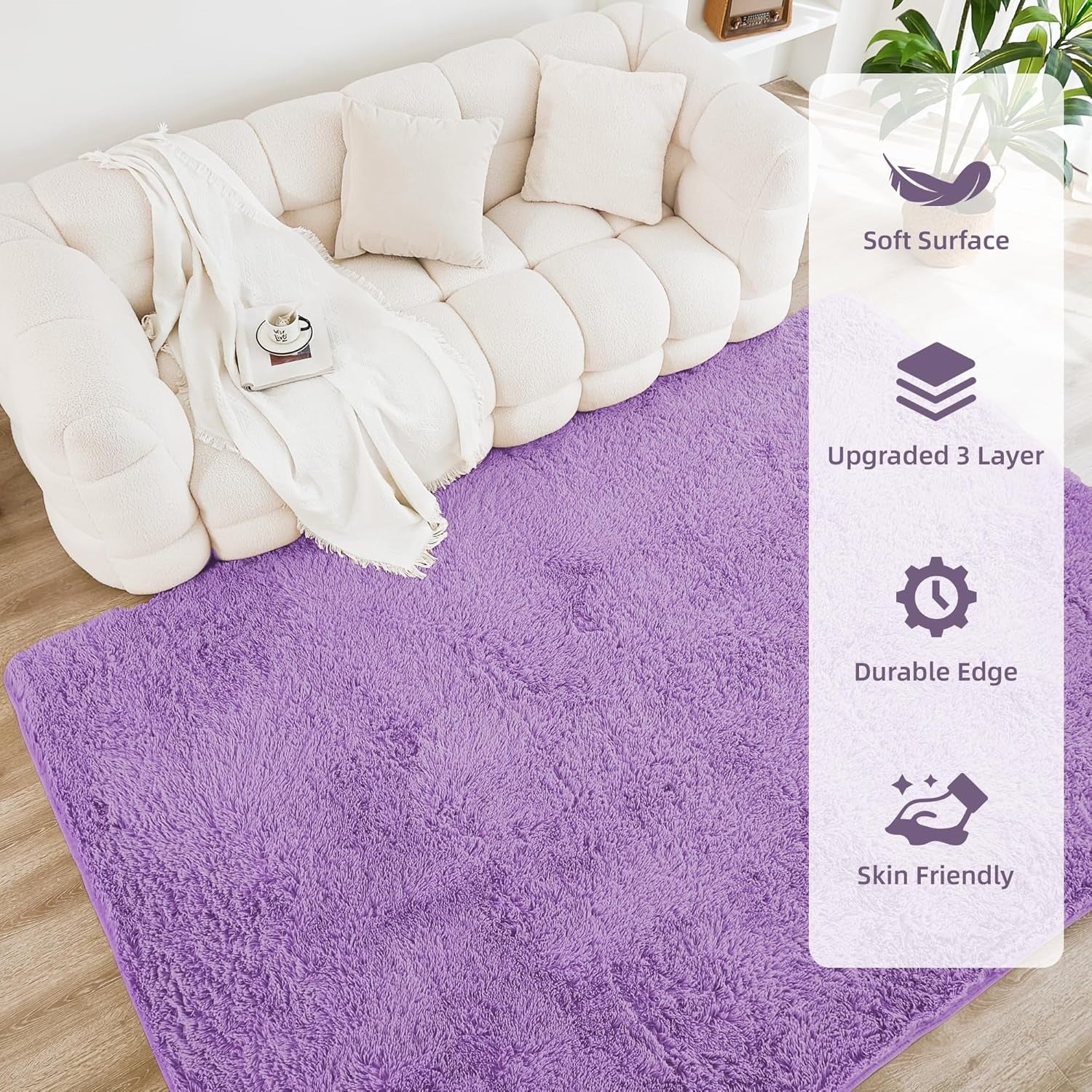 Shag Area Rug Living Room Bedroom Solid Color High Pile Playroom Dorm - LITANIKA